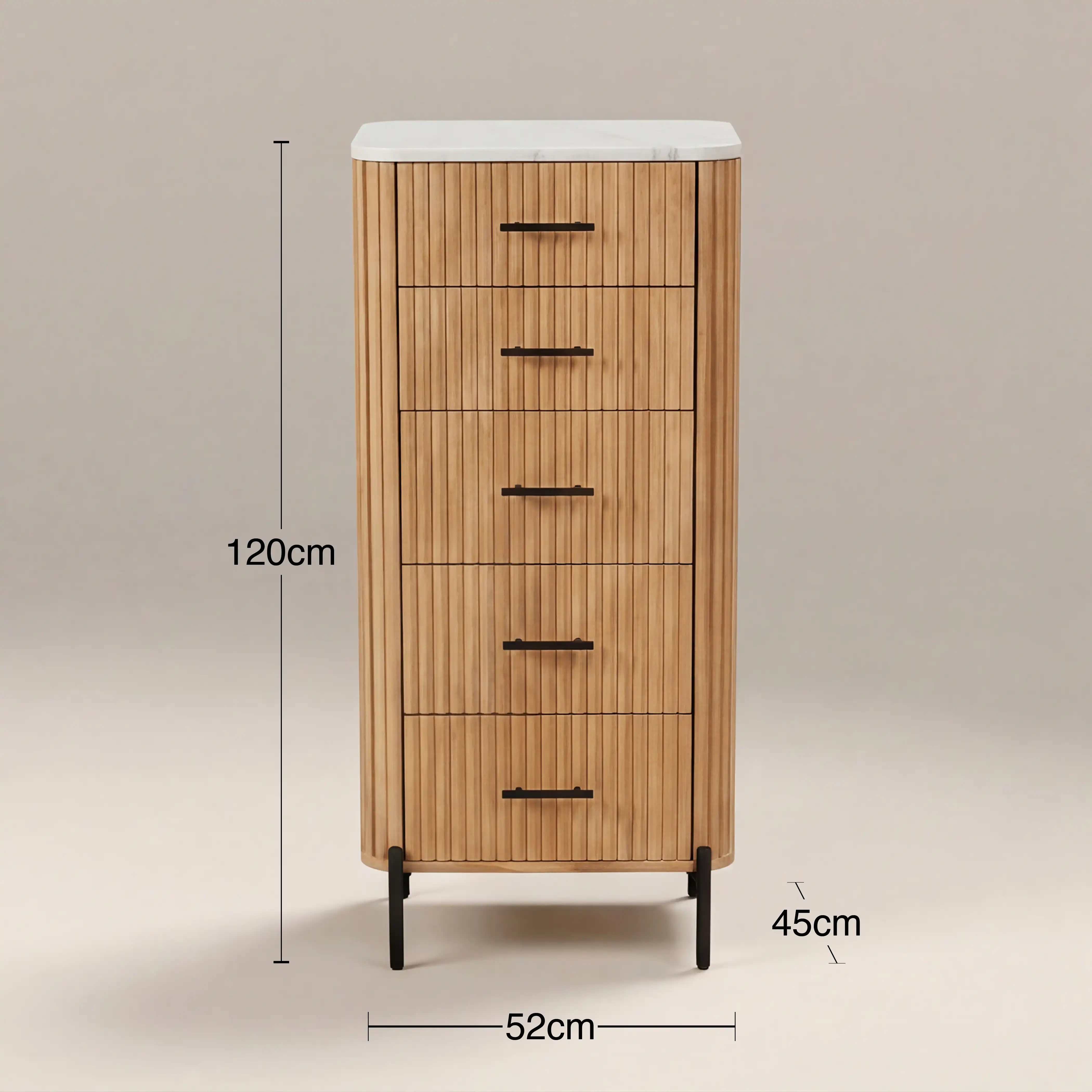 Oliver 5 Drawer Tall Chest of Drawers | White Marble & Natural - Image 5