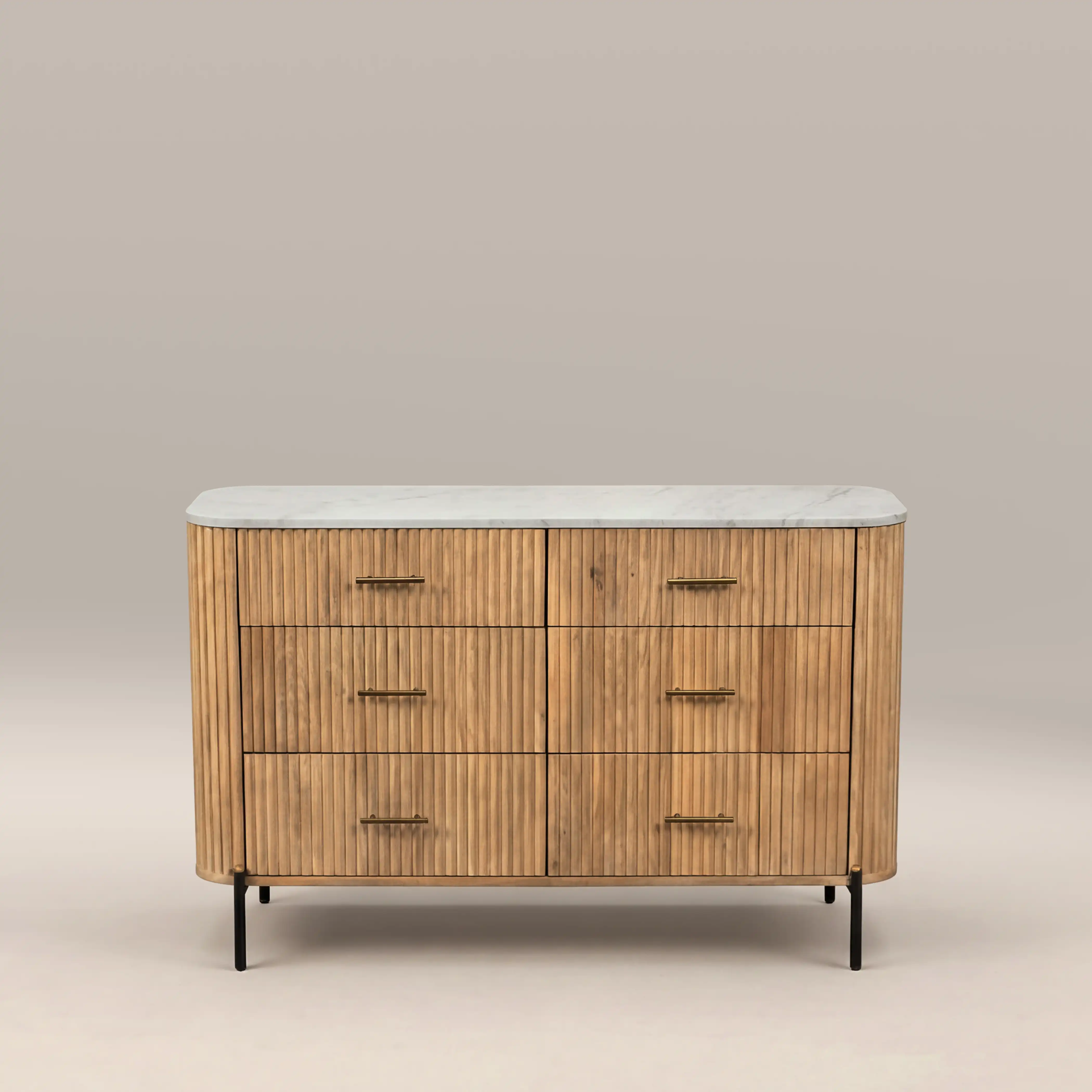 Oliver 6 Drawer Wide Chest of Drawers | White Marble & Natural