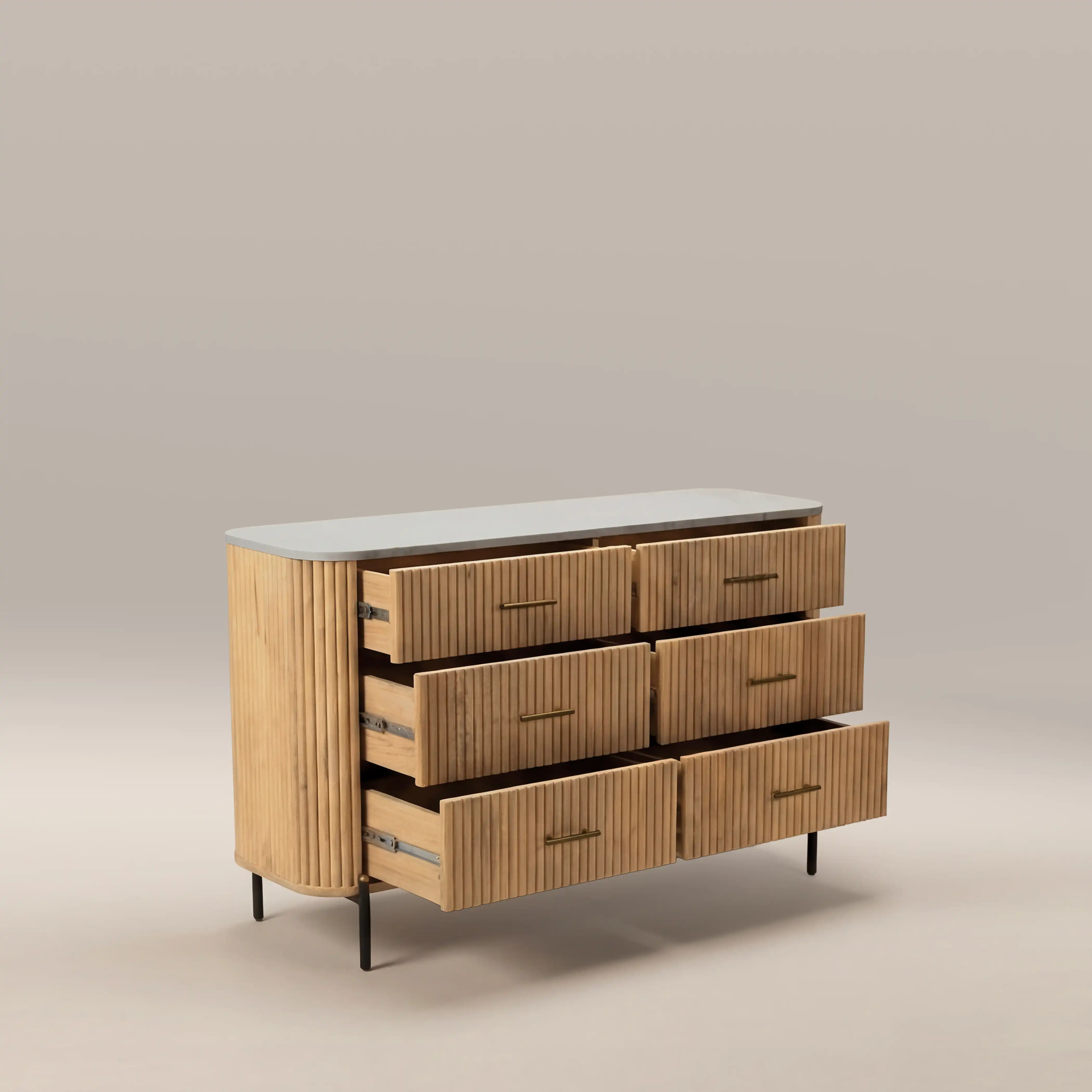 Oliver 6 Drawer Wide Chest of Drawers | White Marble & Natural - Image 2