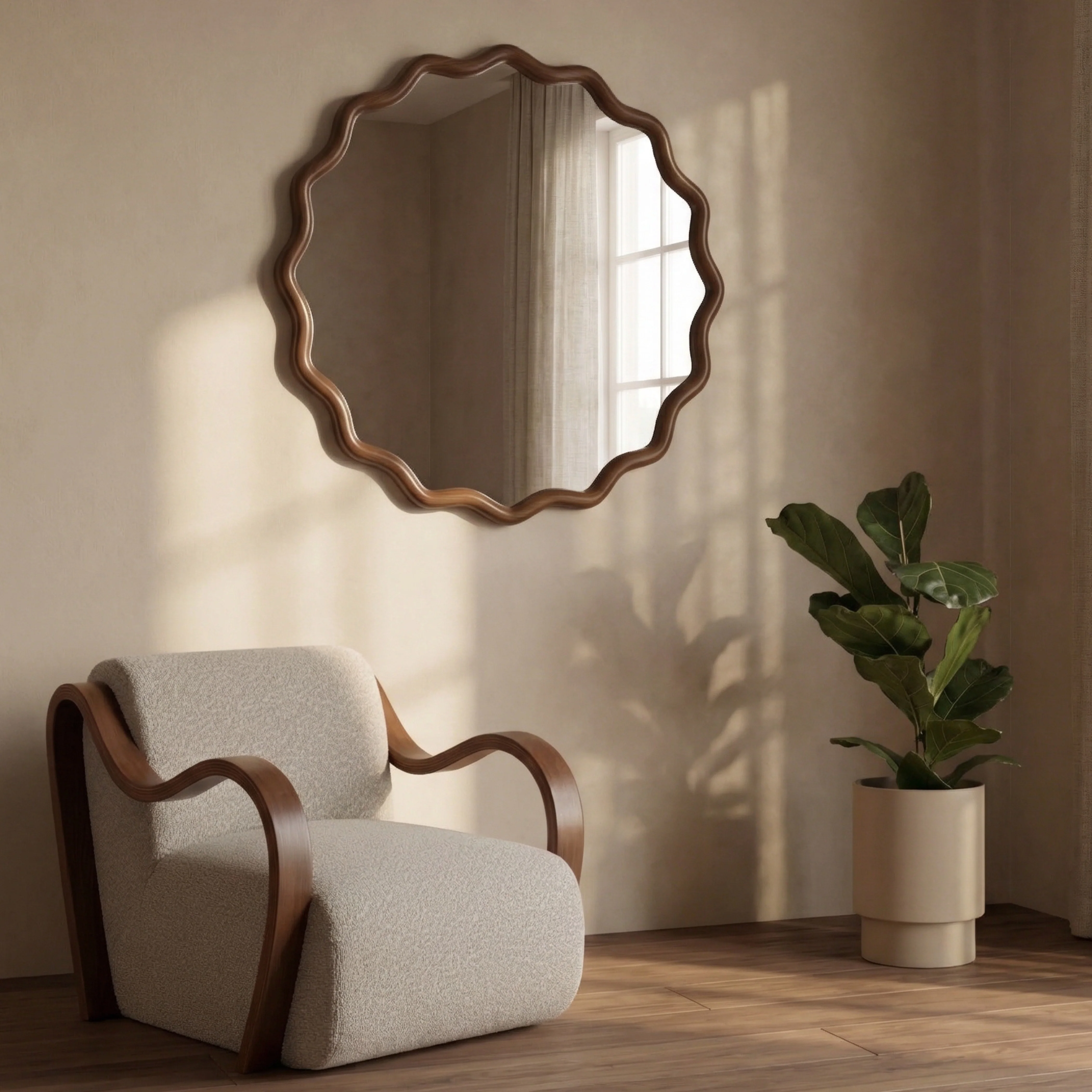 Osaka Round Wall Mirror, 80 cm | Walnut - Image 2