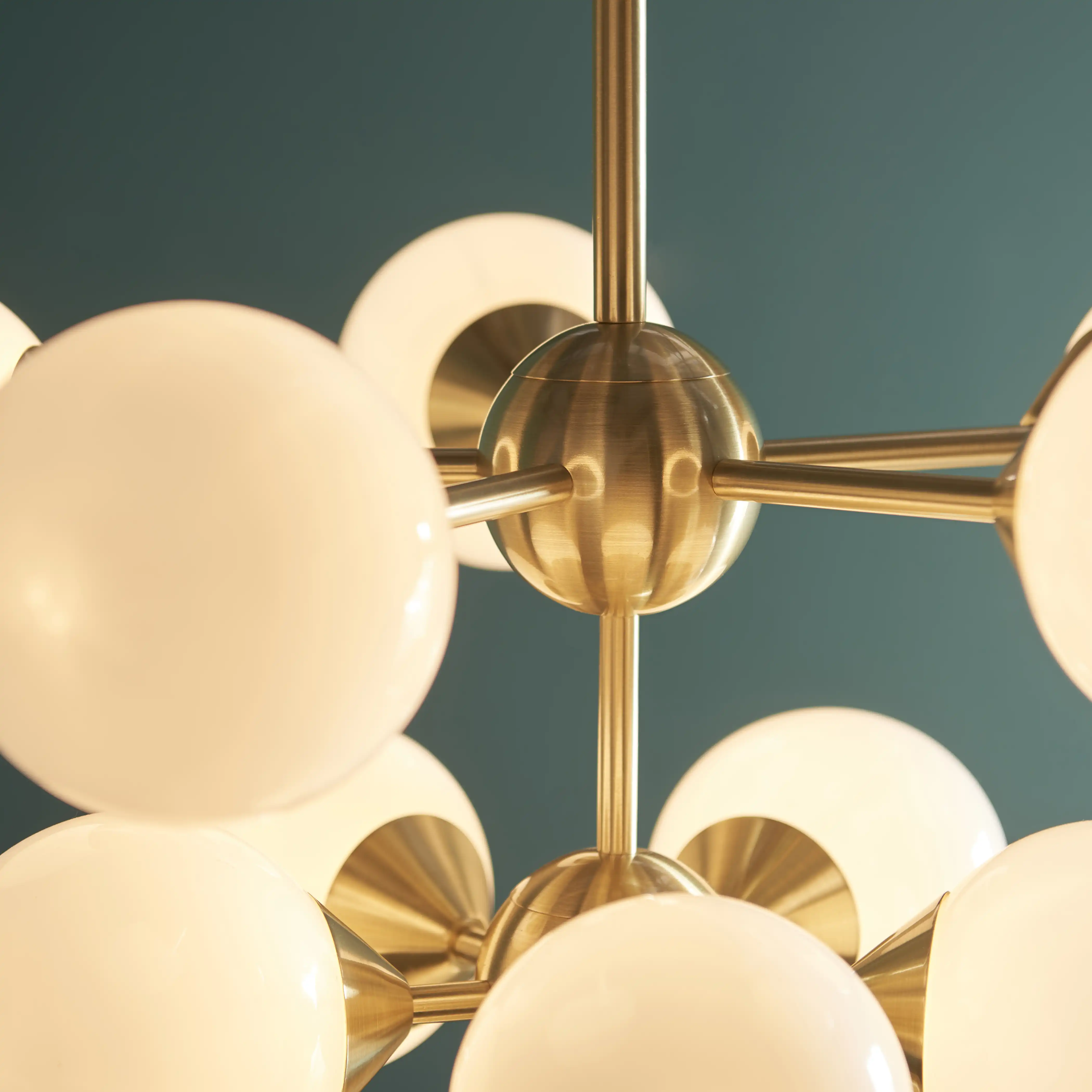 Oscar 11 Light Pendant Light | Opal & Brass - Image 3