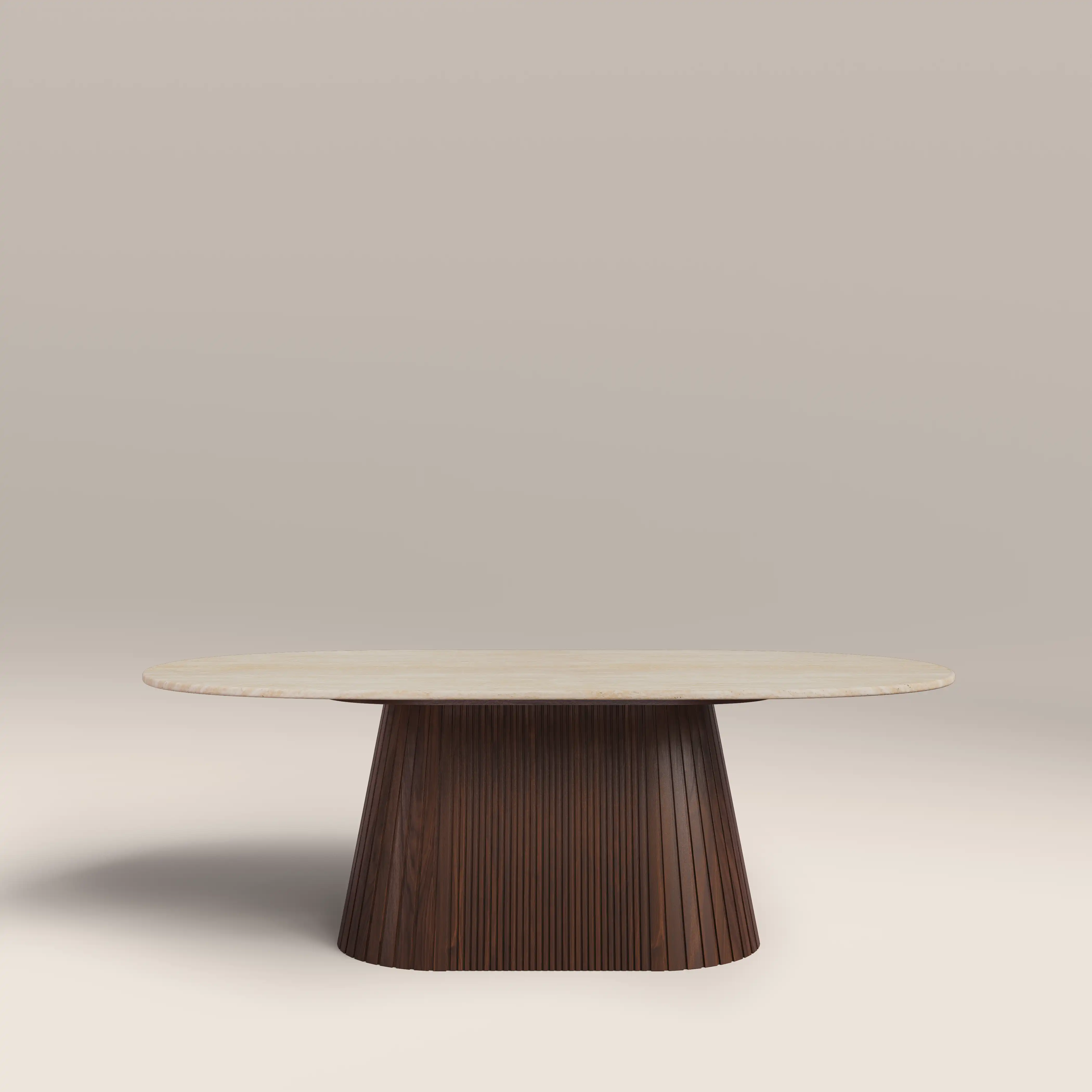 Oxborough Oval Coffee Table | Natural Travertine Effect Stone & Walnut