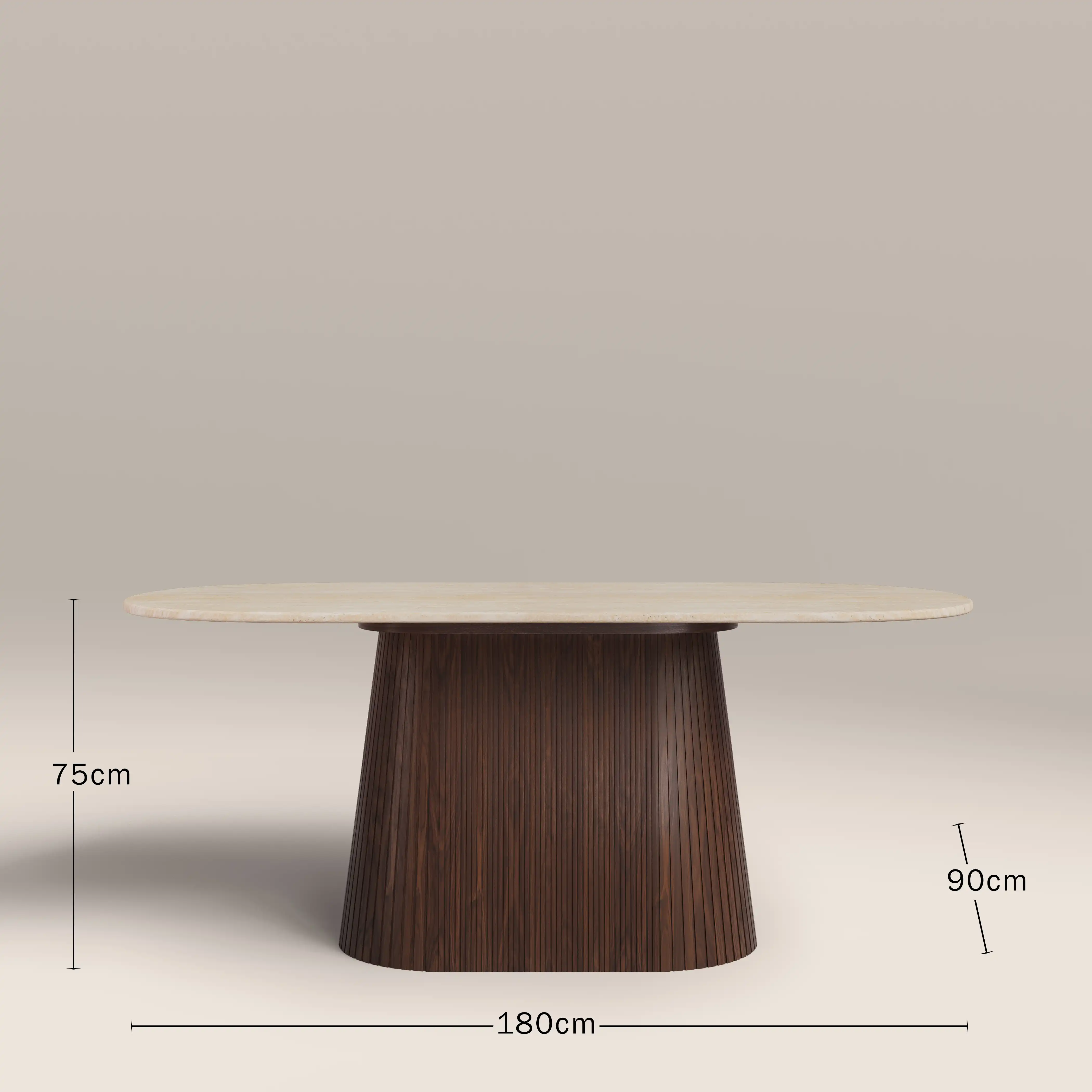 Oxborough 6 Seat Oval Dining Table | Natural Travertine Effect Stone & Walnut - Image 6