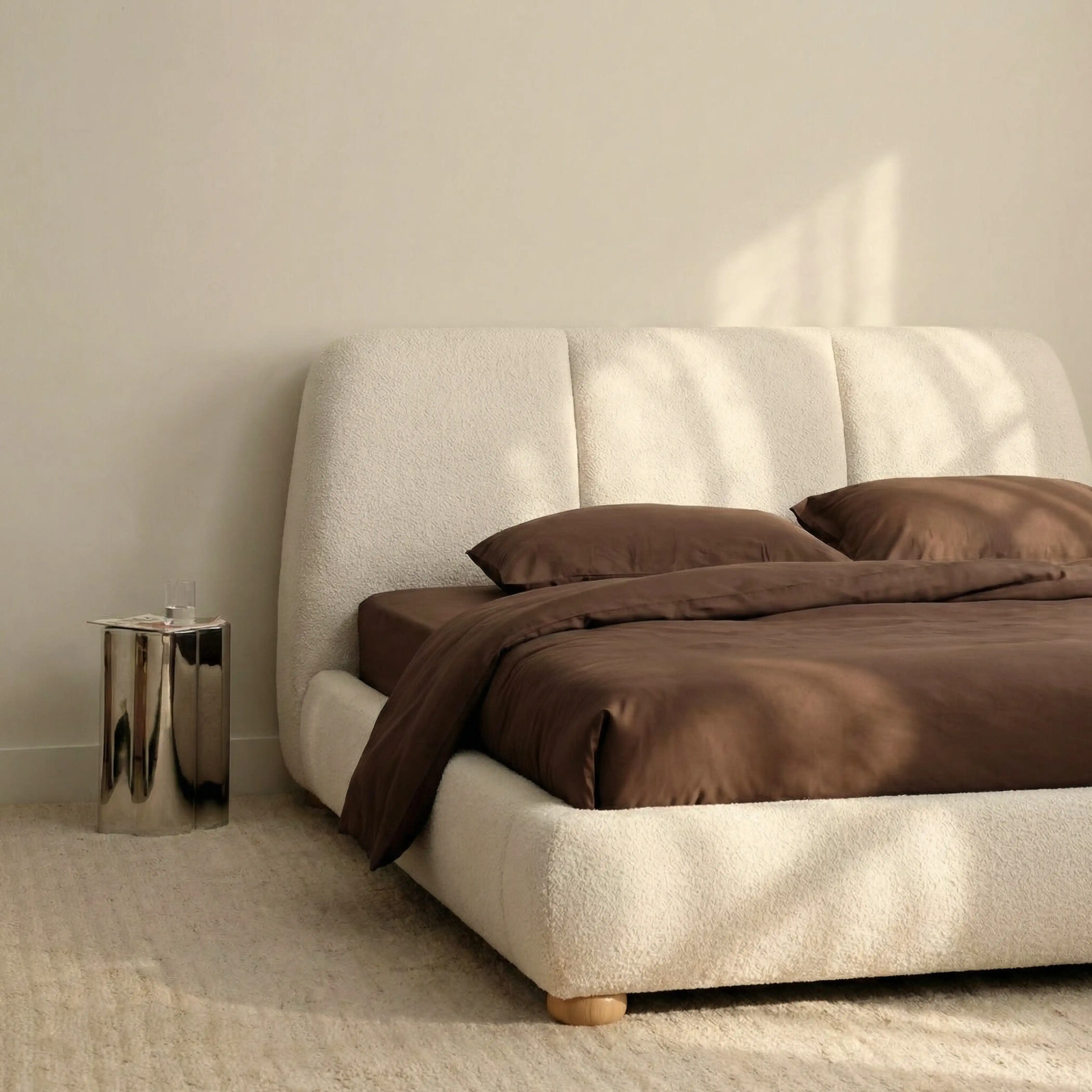 Paro Super King Bed | Ivory Boucle & Natural - Image 2