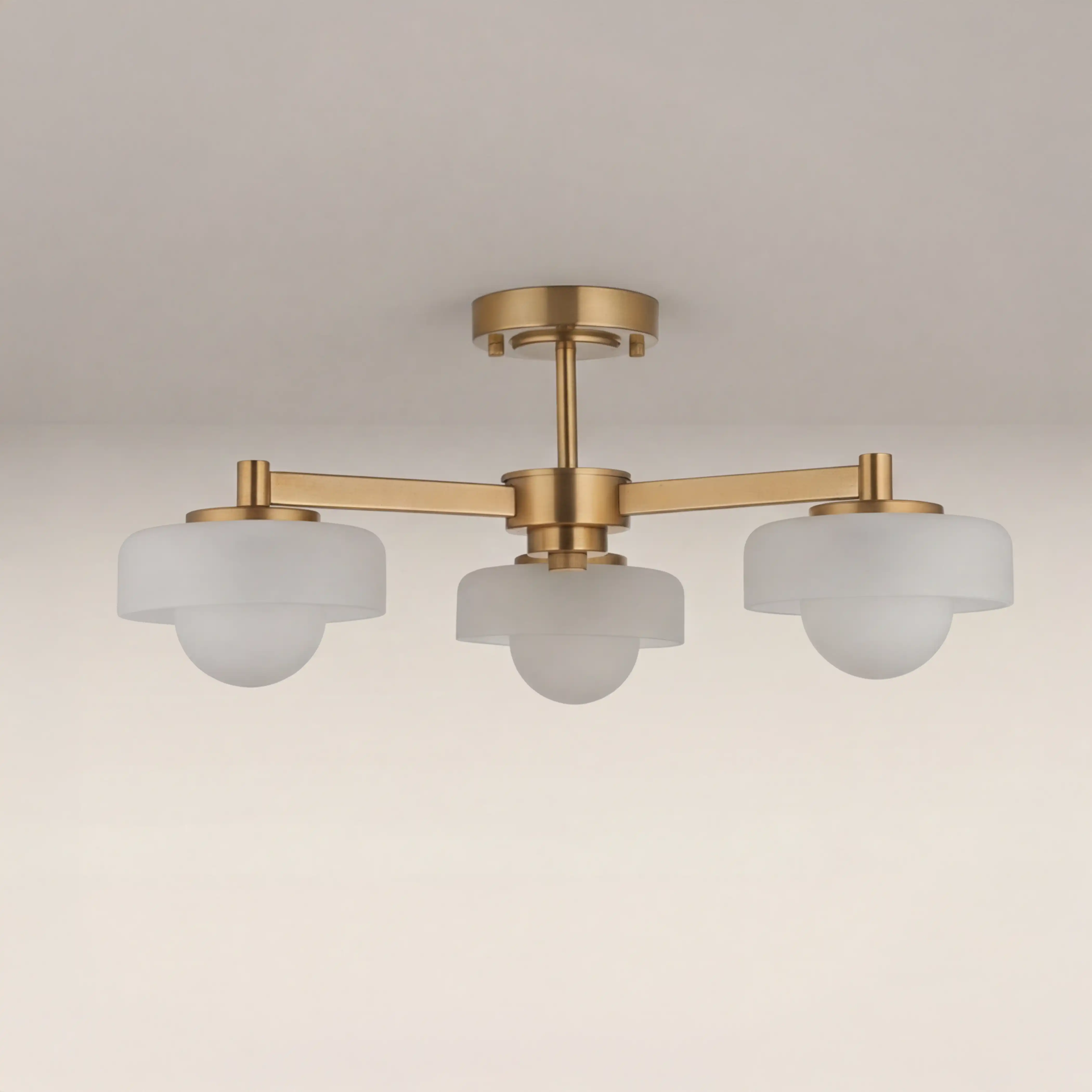 Parson 3 Light Semi Flush Ceiling Light | Opal & Brass