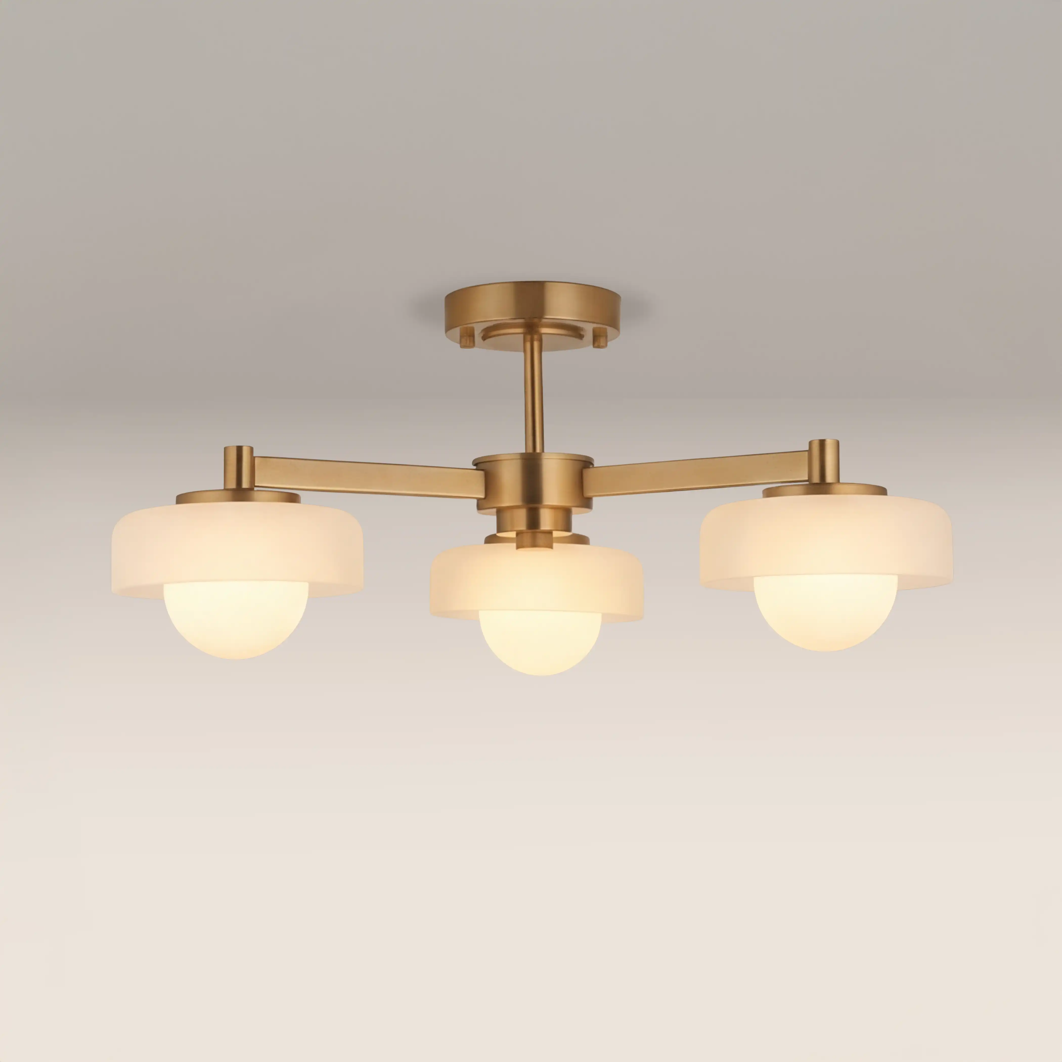 Parson 3 Light Semi Flush Ceiling Light | Opal & Brass - Image 2