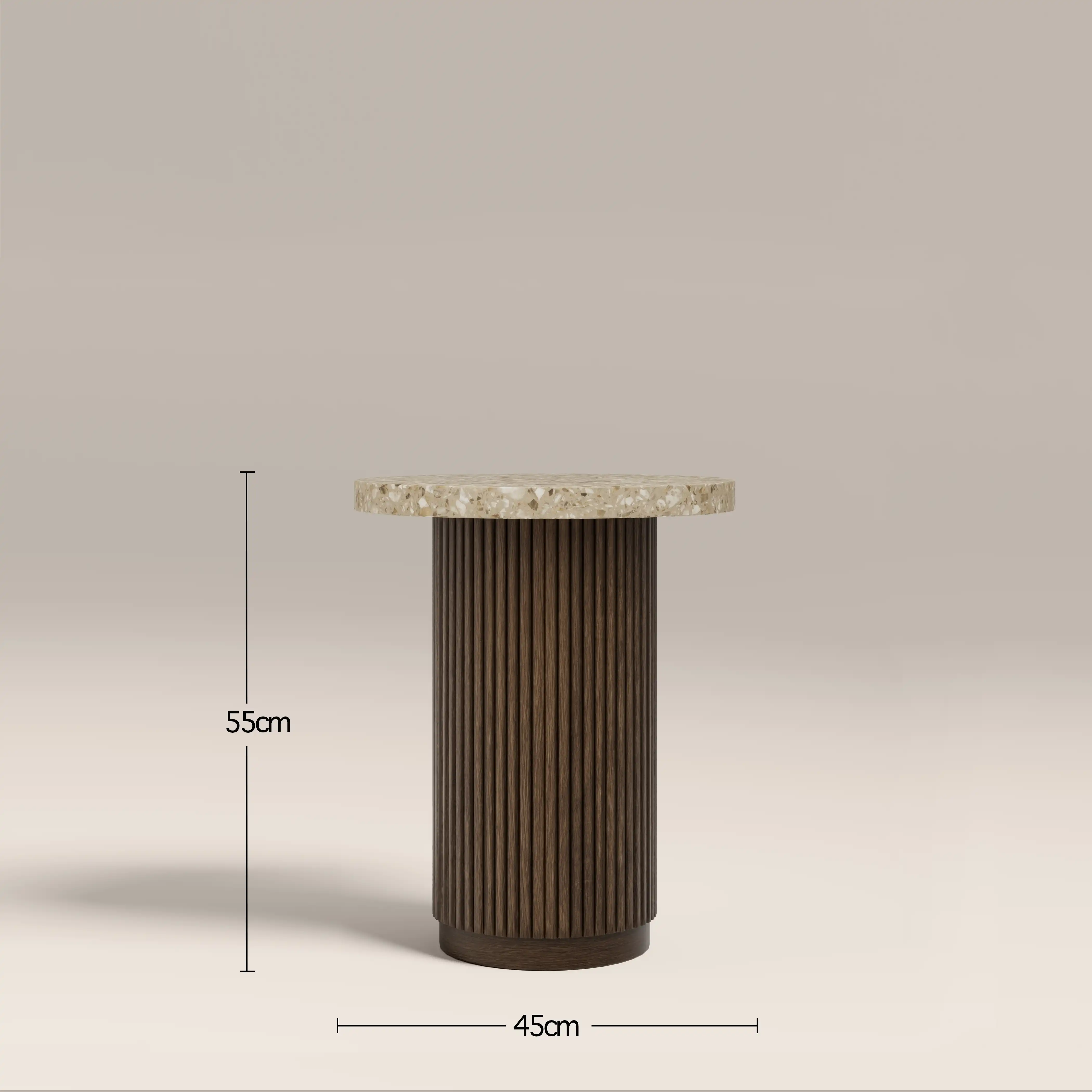 Pedersen Round Side Table | Cappuccino Brown Riverstone Marble & Walnut - Image 4