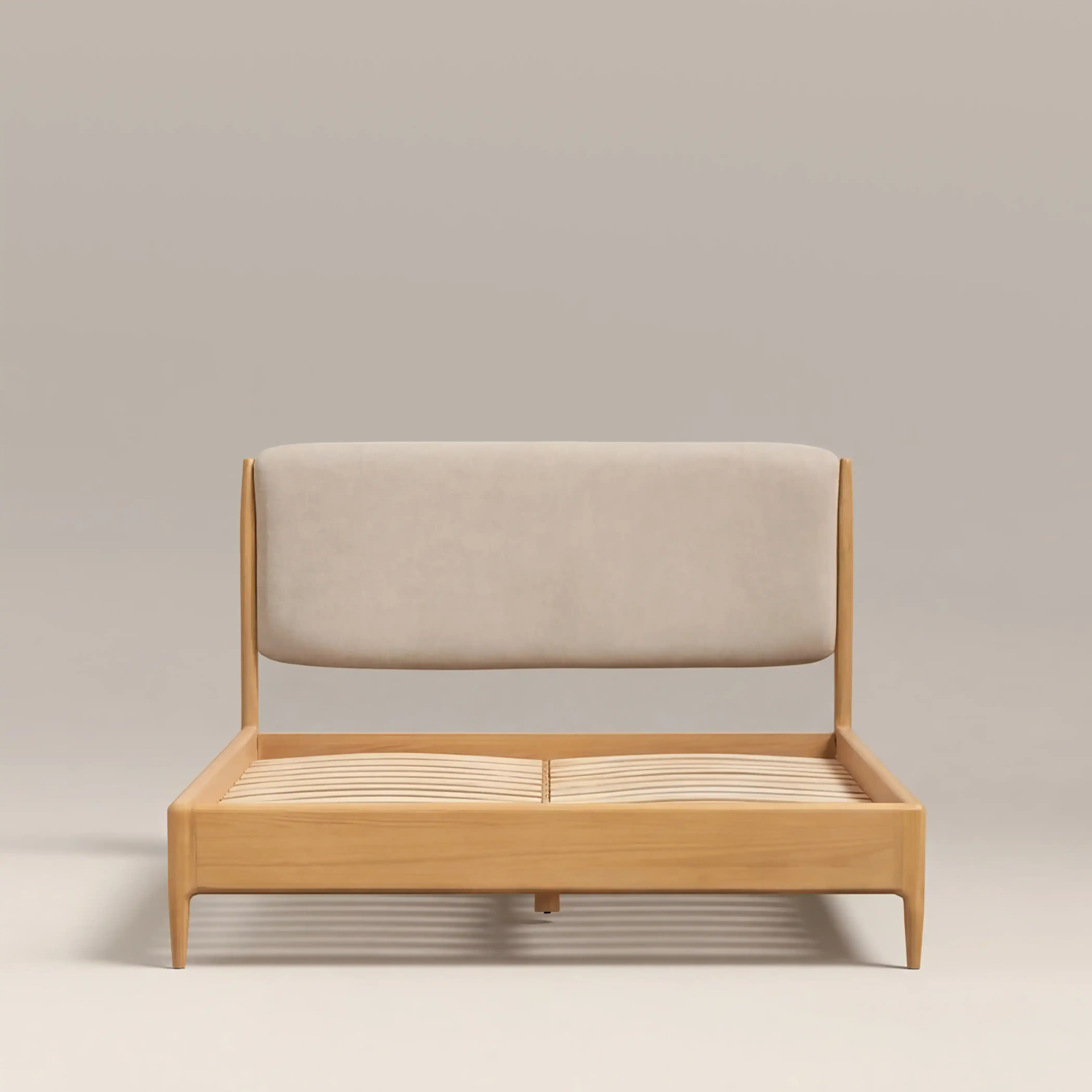 Percy Super King Bed | Ivory Fabric & Oak - Image 3