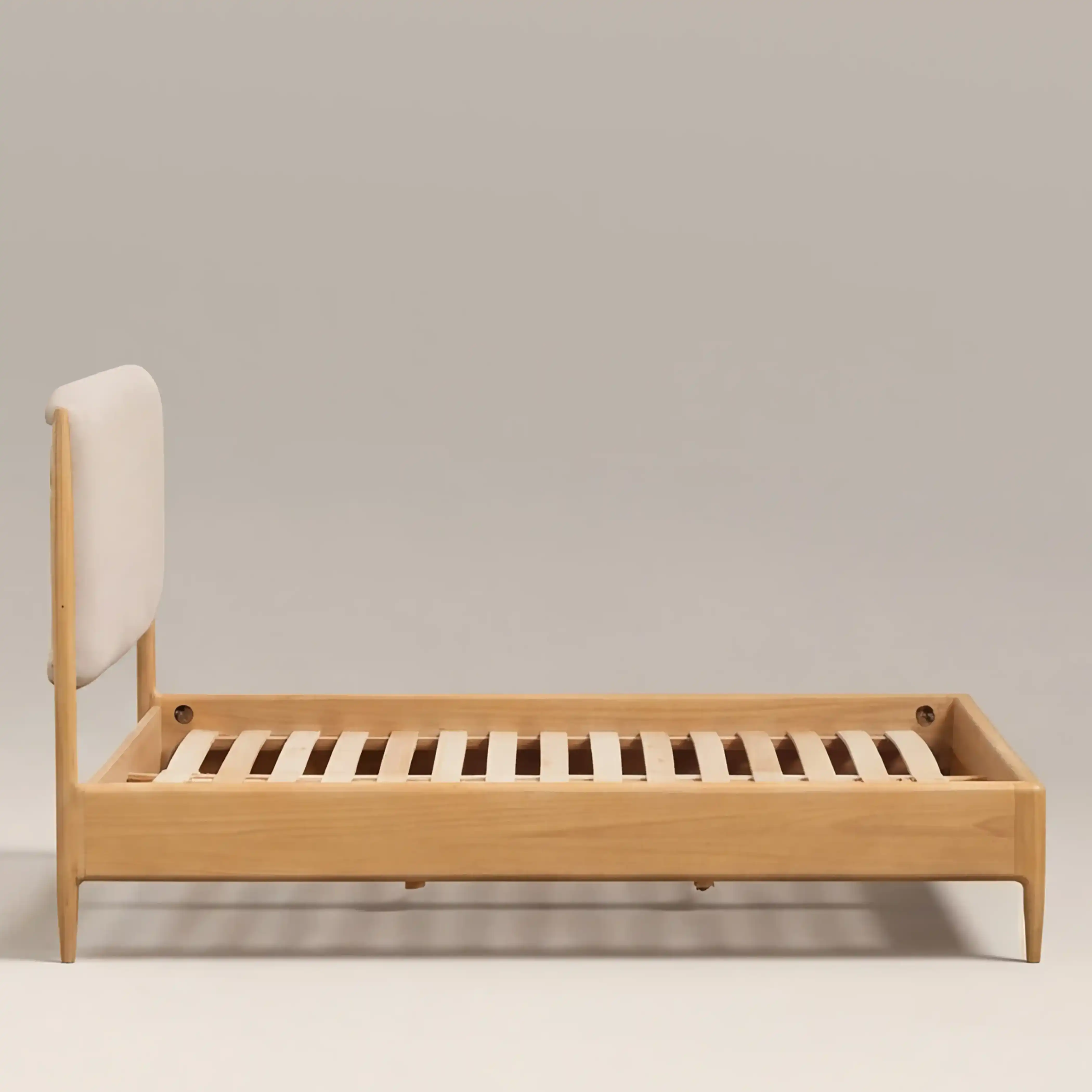 Percy Super King Bed | Ivory Fabric & Oak - Image 4