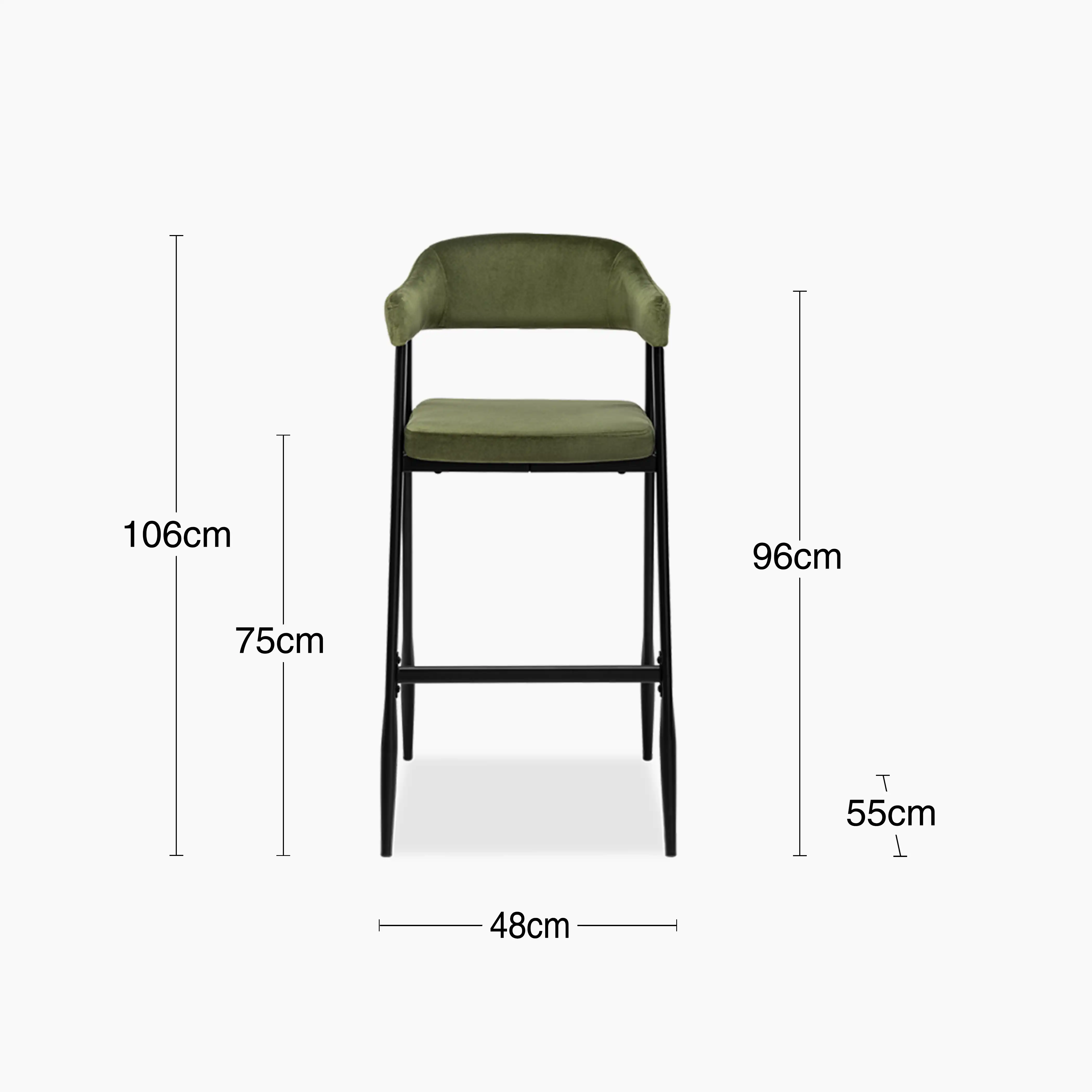 Presley Bar Stool | Olive Green Sustainable Velvet & Black - Image 6
