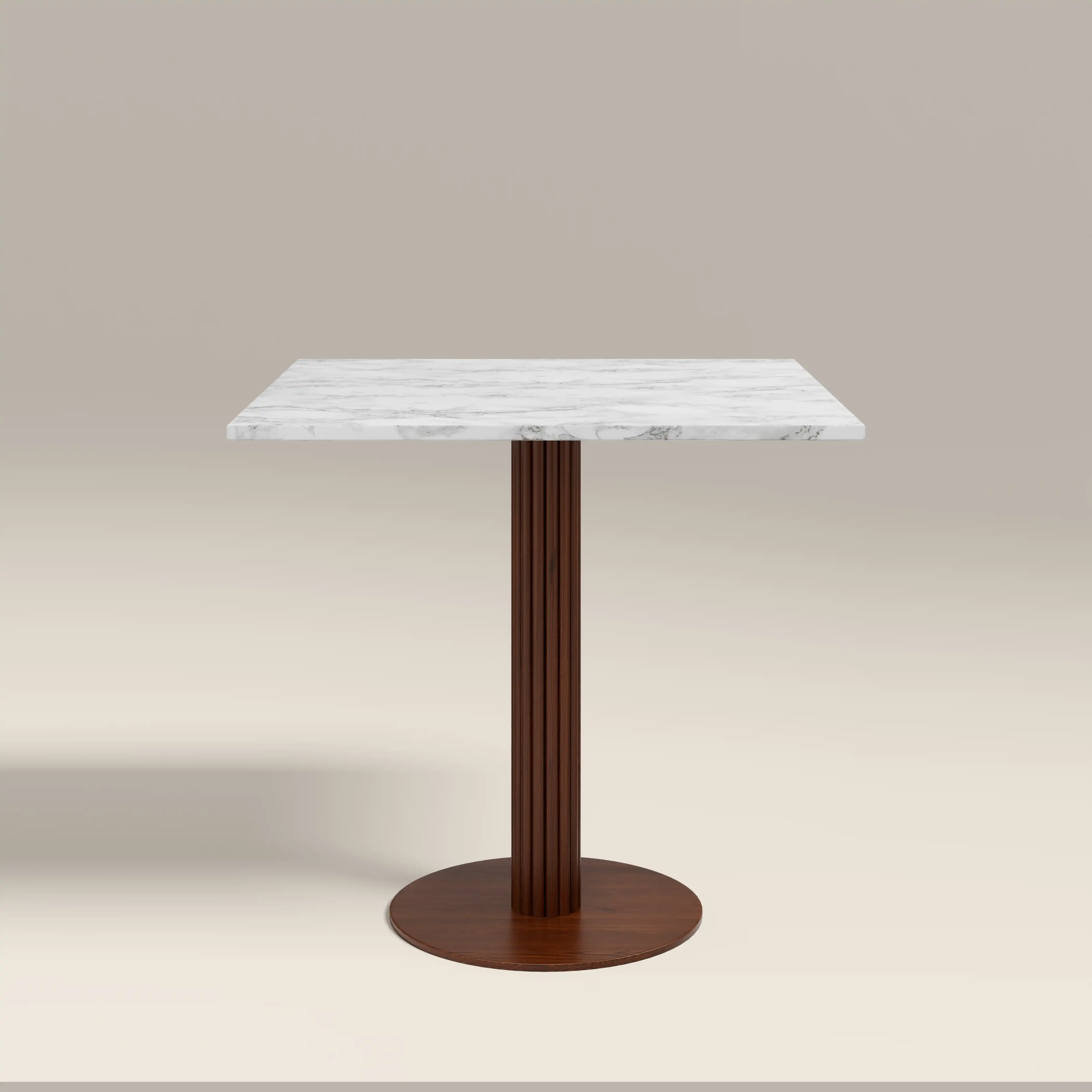 Rafferty 2 Seat Square Cafe Table  | White Marble & Walnut - Image 2