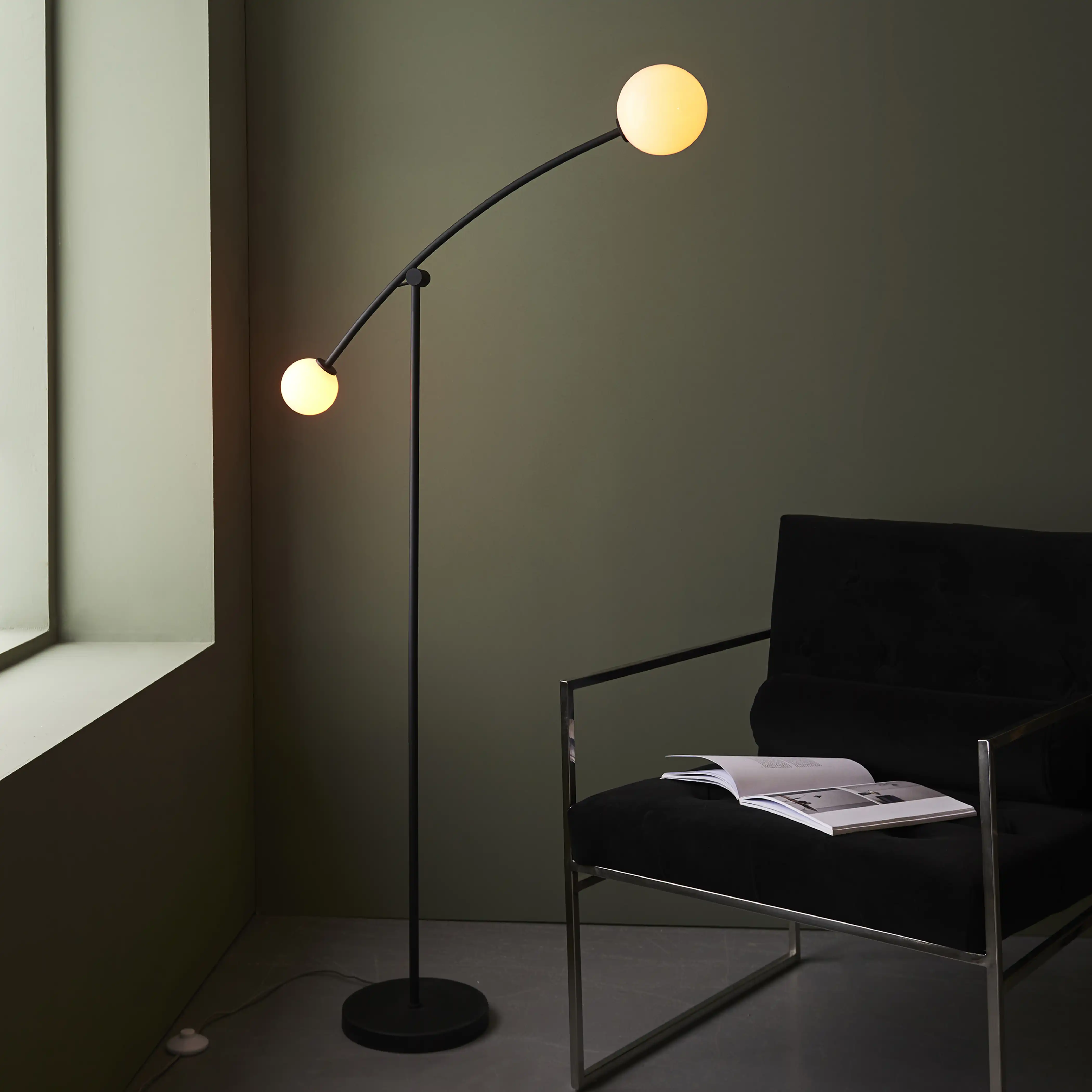 Rica Arched Floor Lamp | Opal & Matte Black - Image 2