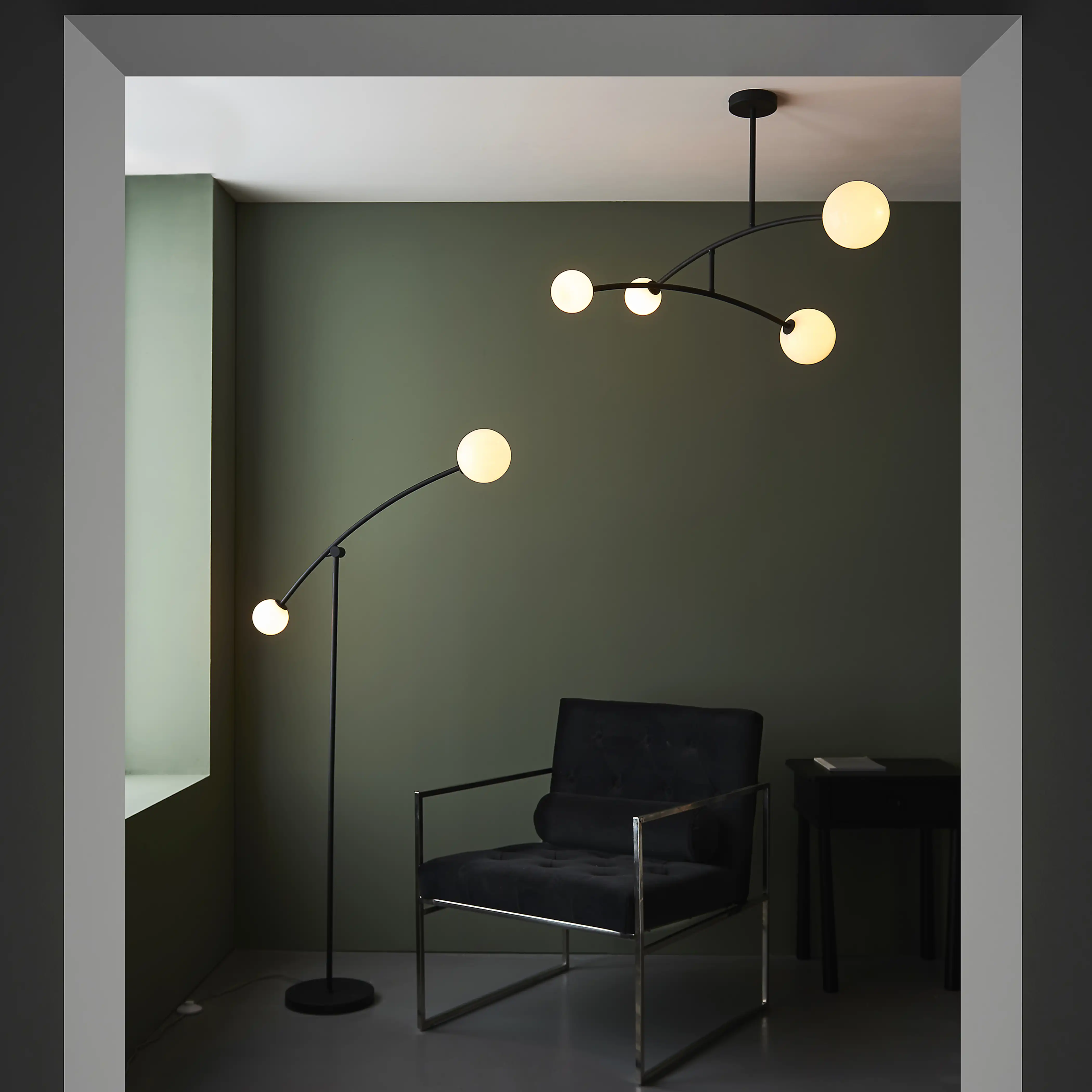 Rica Arched Floor Lamp | Opal & Matte Black - Image 5