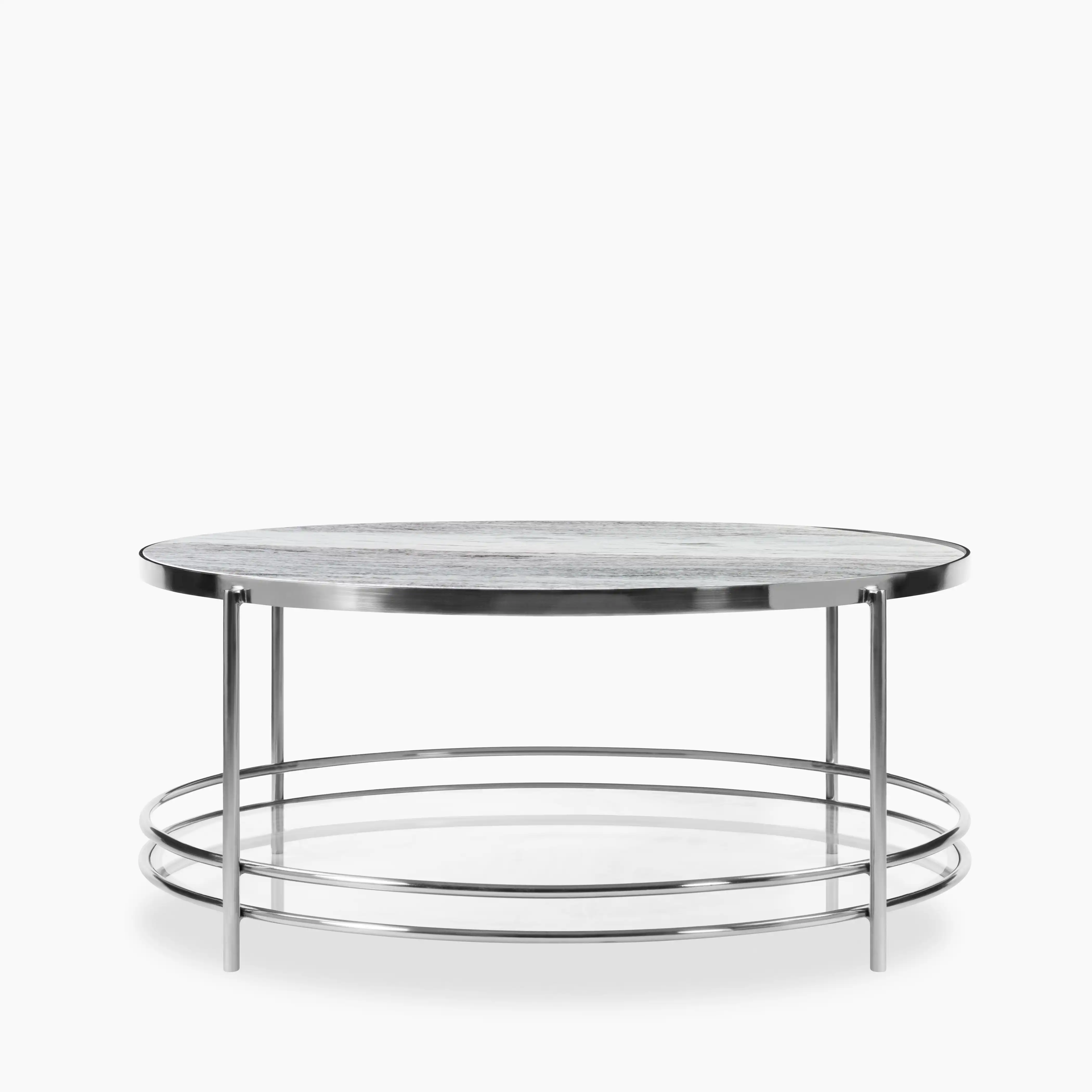 Roma Round Coffee Table | Grey Marble & Chrome
