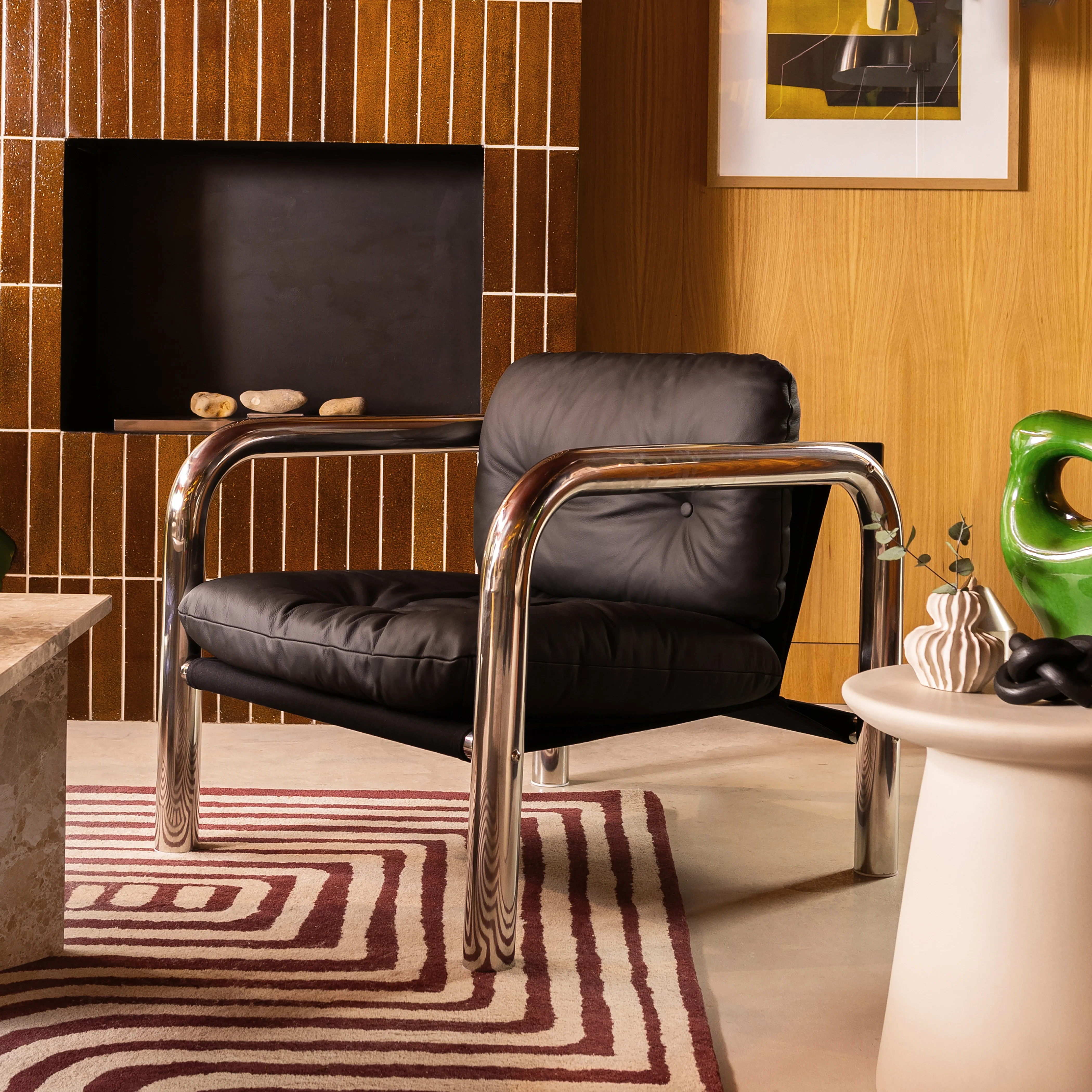 Rudolph Accent Chair | Black Leather & Chrome