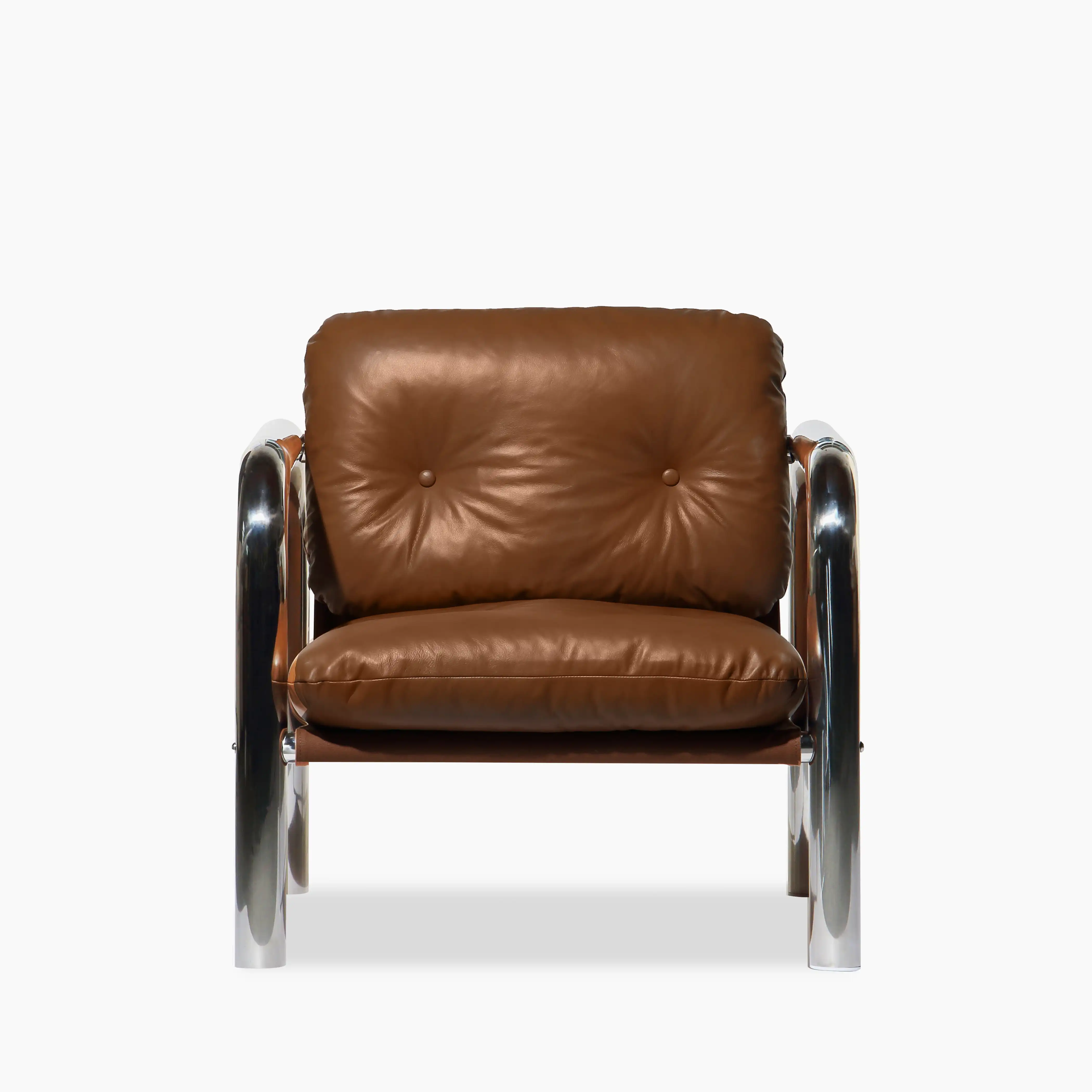 Rudolph Accent Chair | Tan Leather & Chrome - Image 3