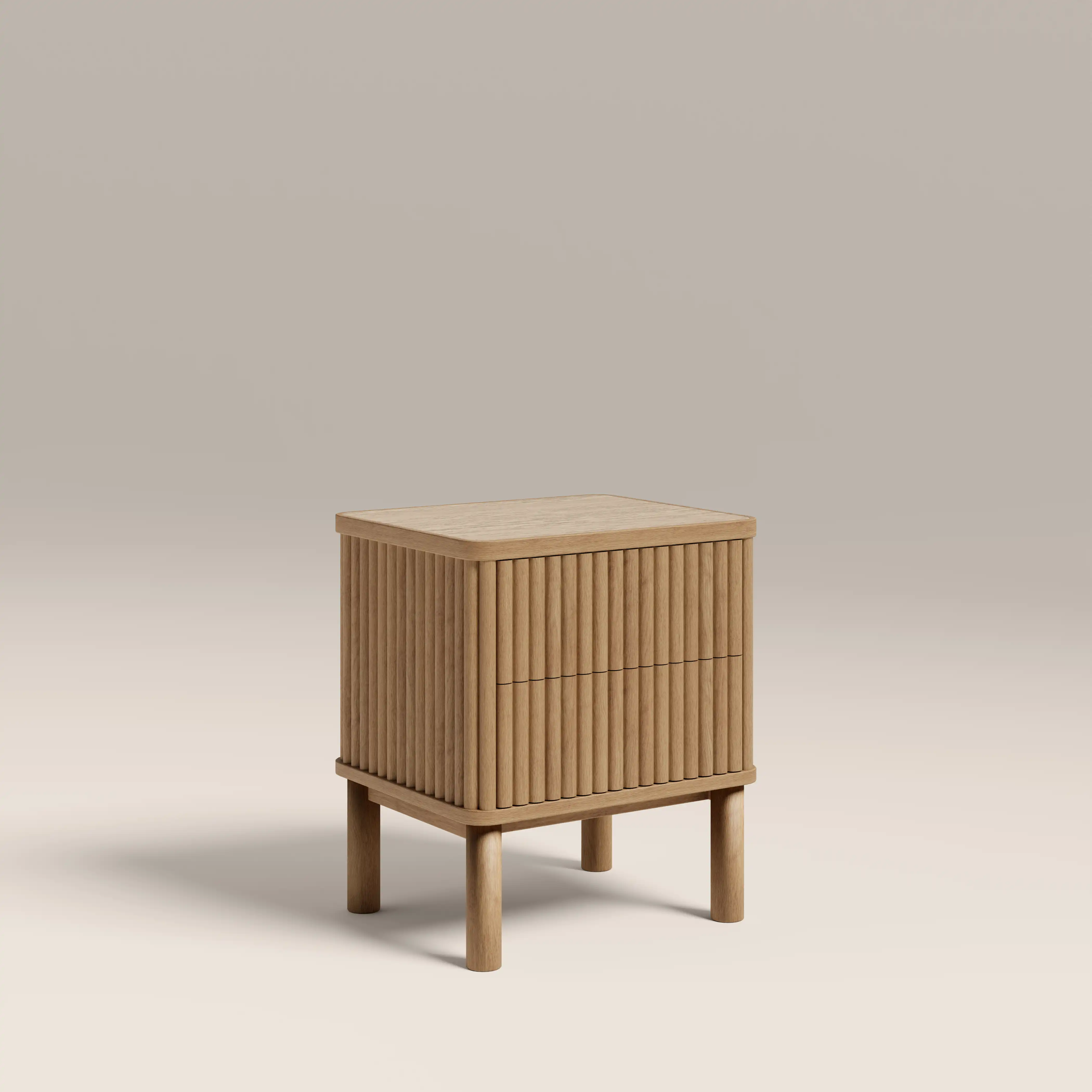 Santana  2 Drawer Bedside Table | Natural Travertine Effect Sintered Stone & Oak - Image 2
