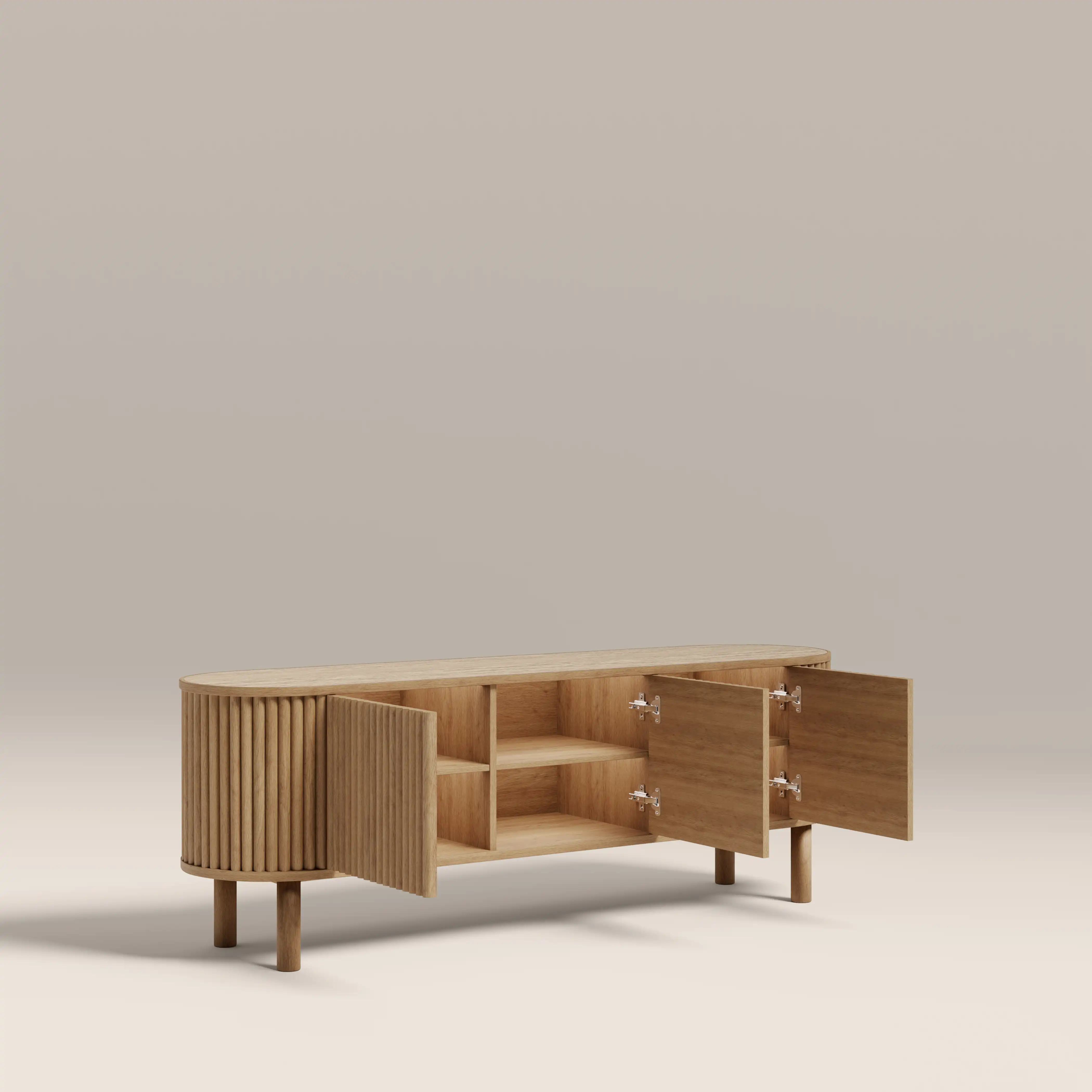 Santana TV Stand | Natural Travertine Effect Sintered Stone & Oak - Image 6