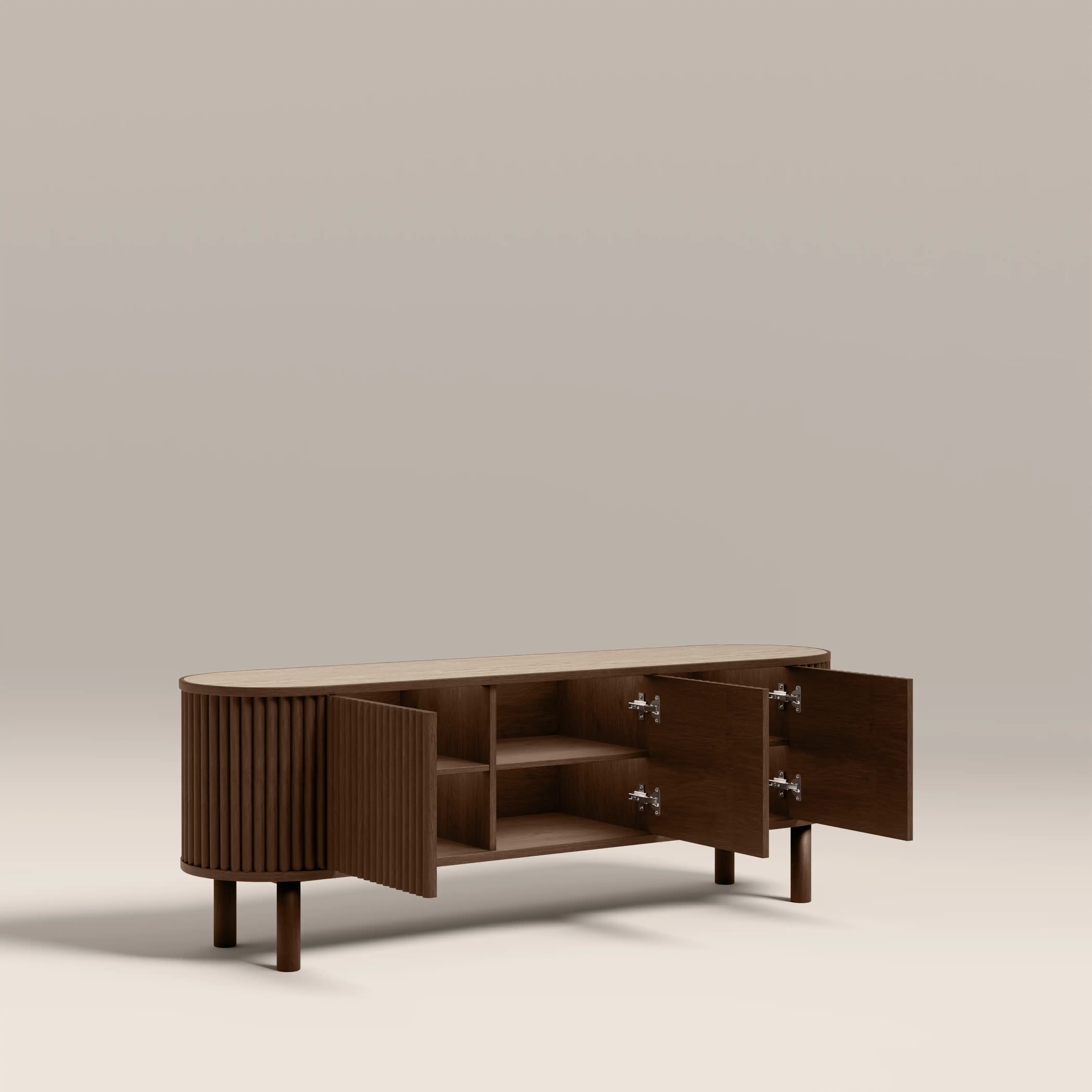 Santana TV Stand | Natural Travertine Effect Sintered Stone & Smoked Walnut - Image 5