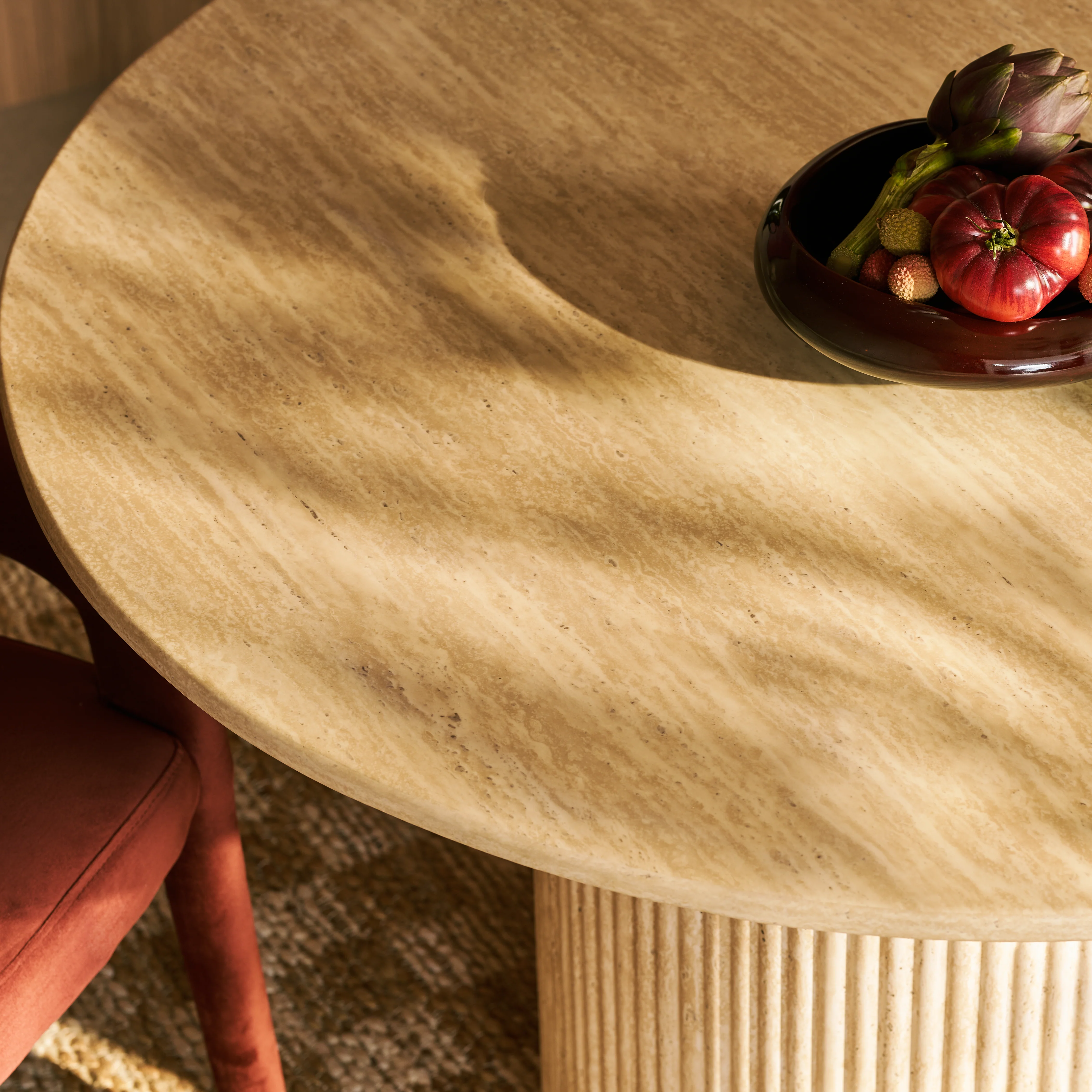 Santoria 4 Seat Round Dining Table | Natural Travertine Effect Stone - Image 4