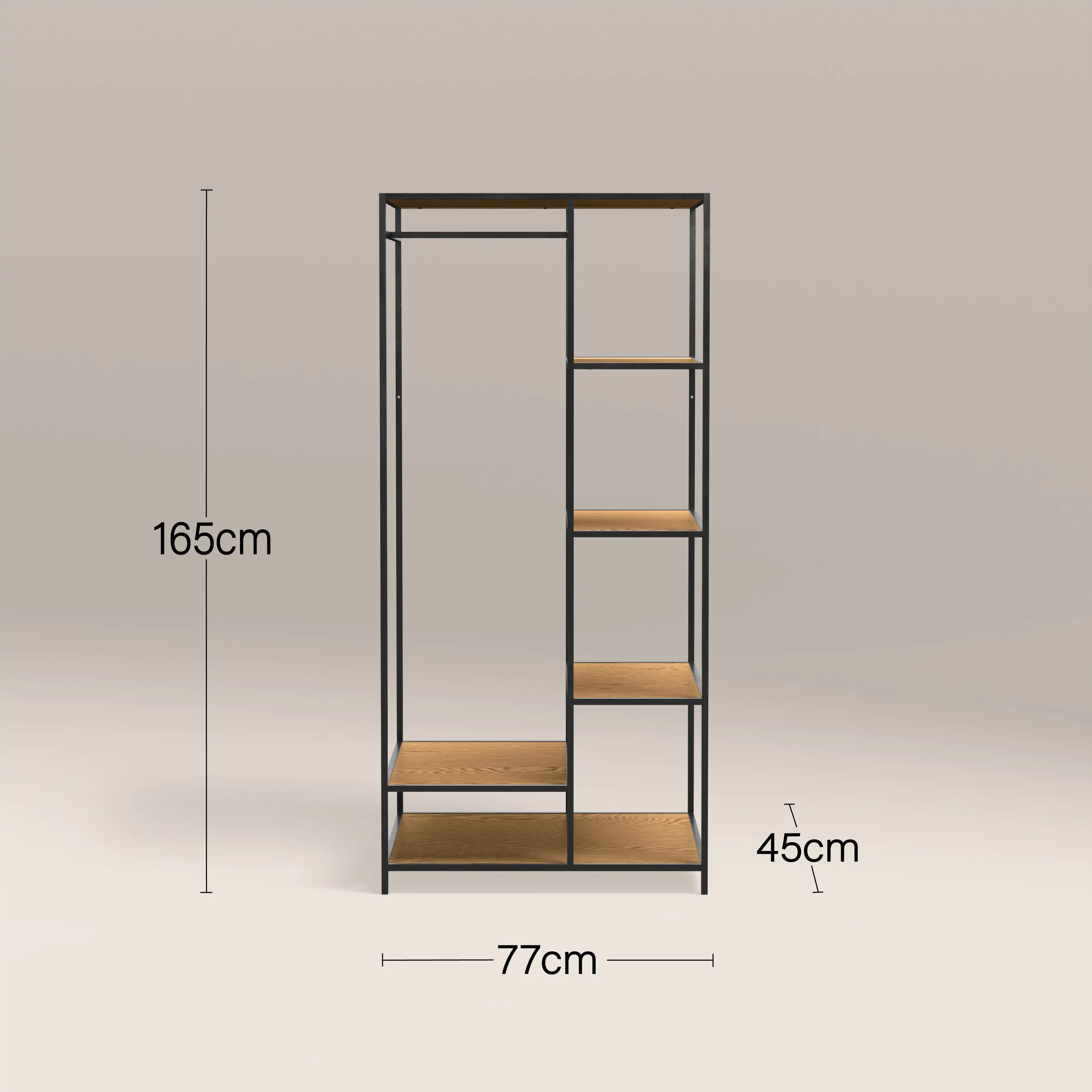 Seaford Open Wardrobe | Oak & Black - Image 4
