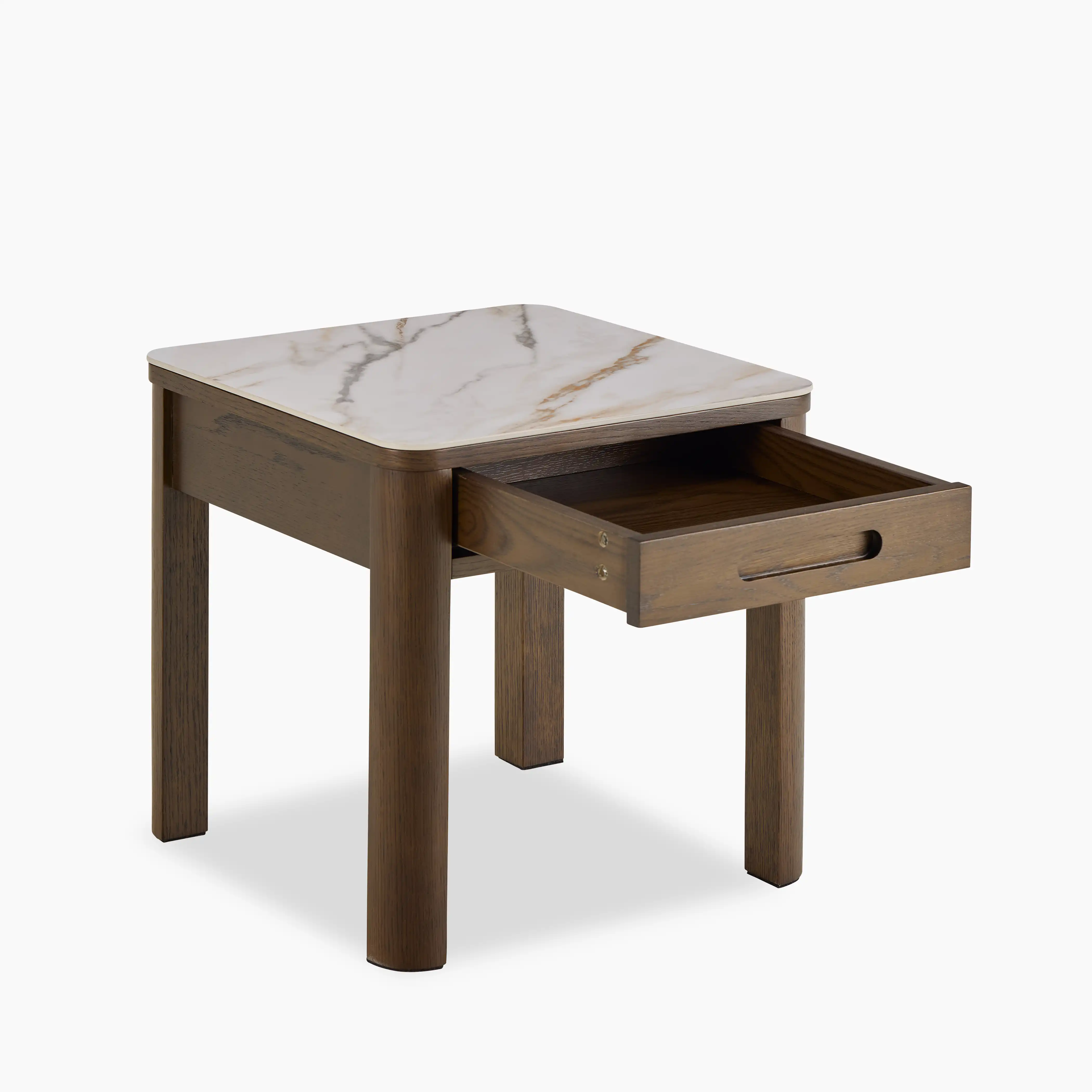 Southampton Square Bedside Table | Ecru Ceramic & Smoked Walnut - Image 4