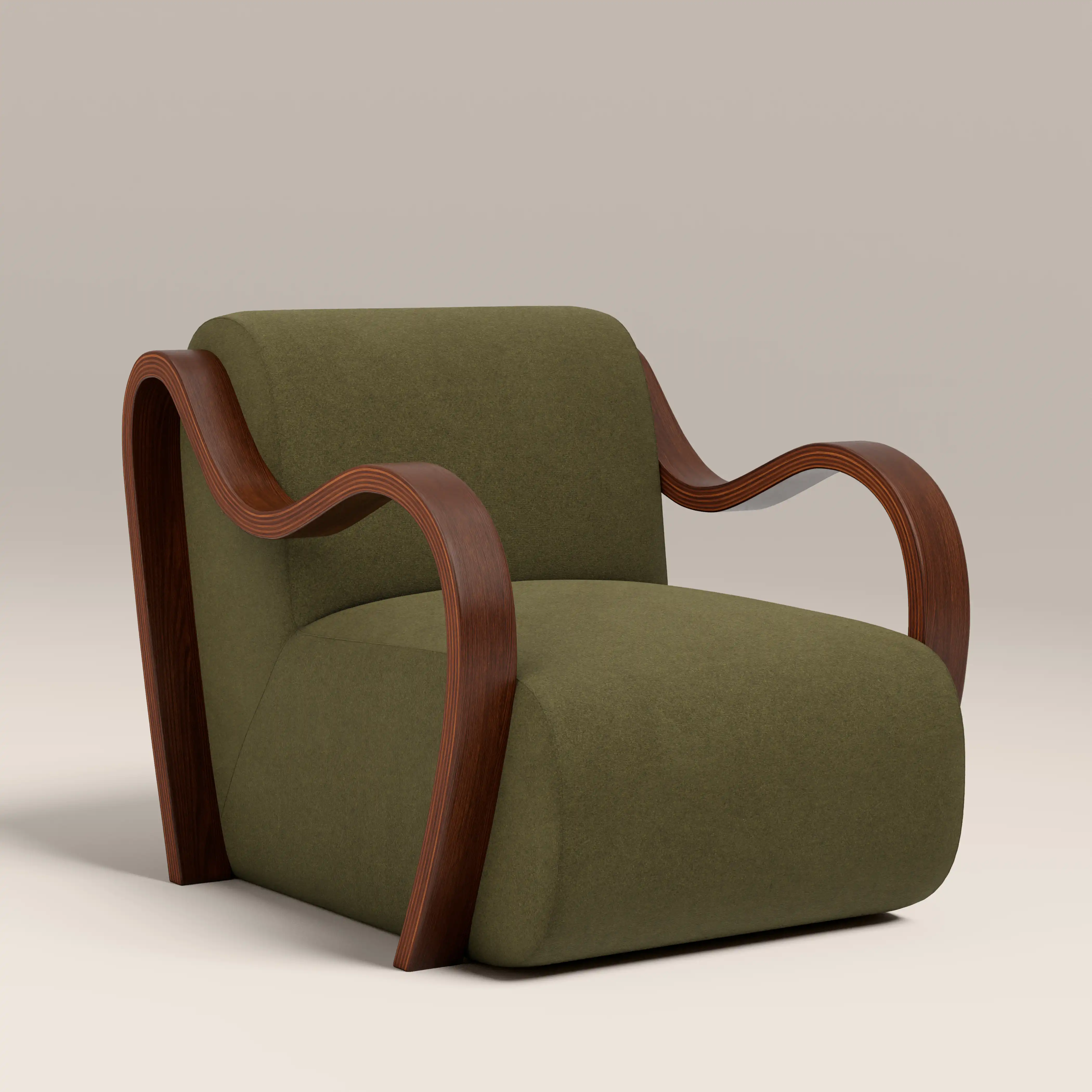 Talie Accent Chair | Moss Green Sustainable Mohair Velvet & Walnut - Image 2