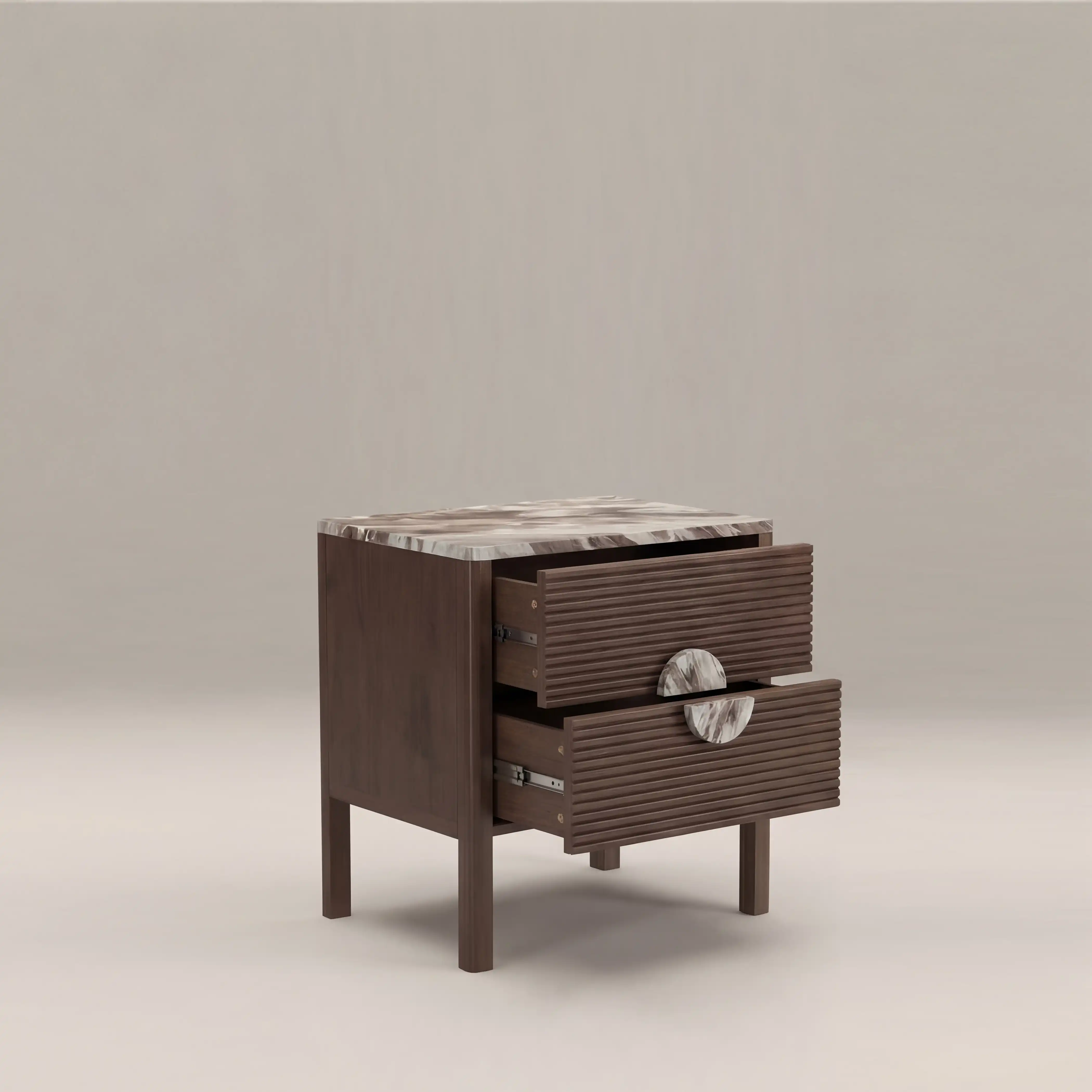 Tana 2 Drawer Bedside Table | French Riviera Honed Marble & Walnut - Image 3