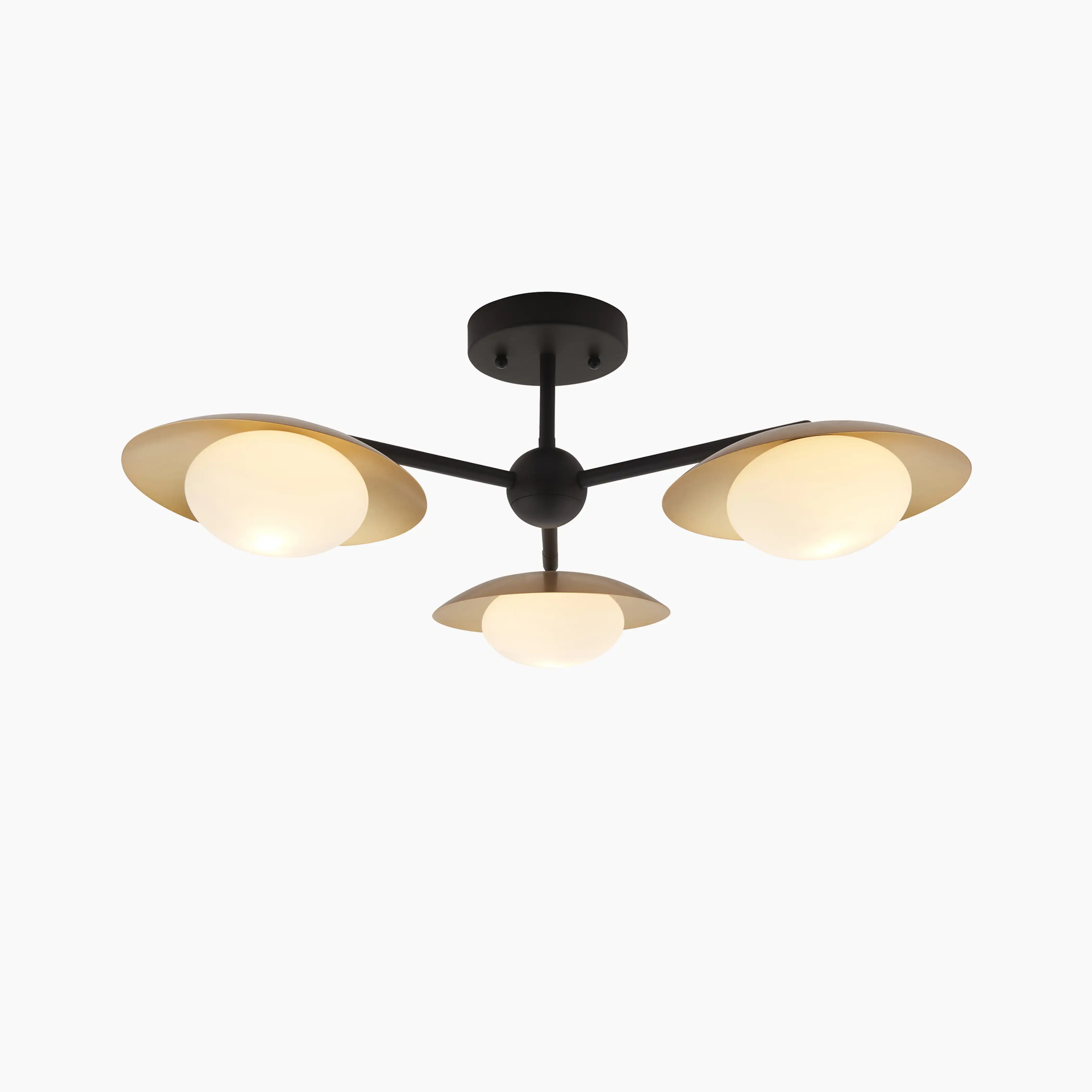Temuka 3 Light Flush Ceiling Light | Brass & Black