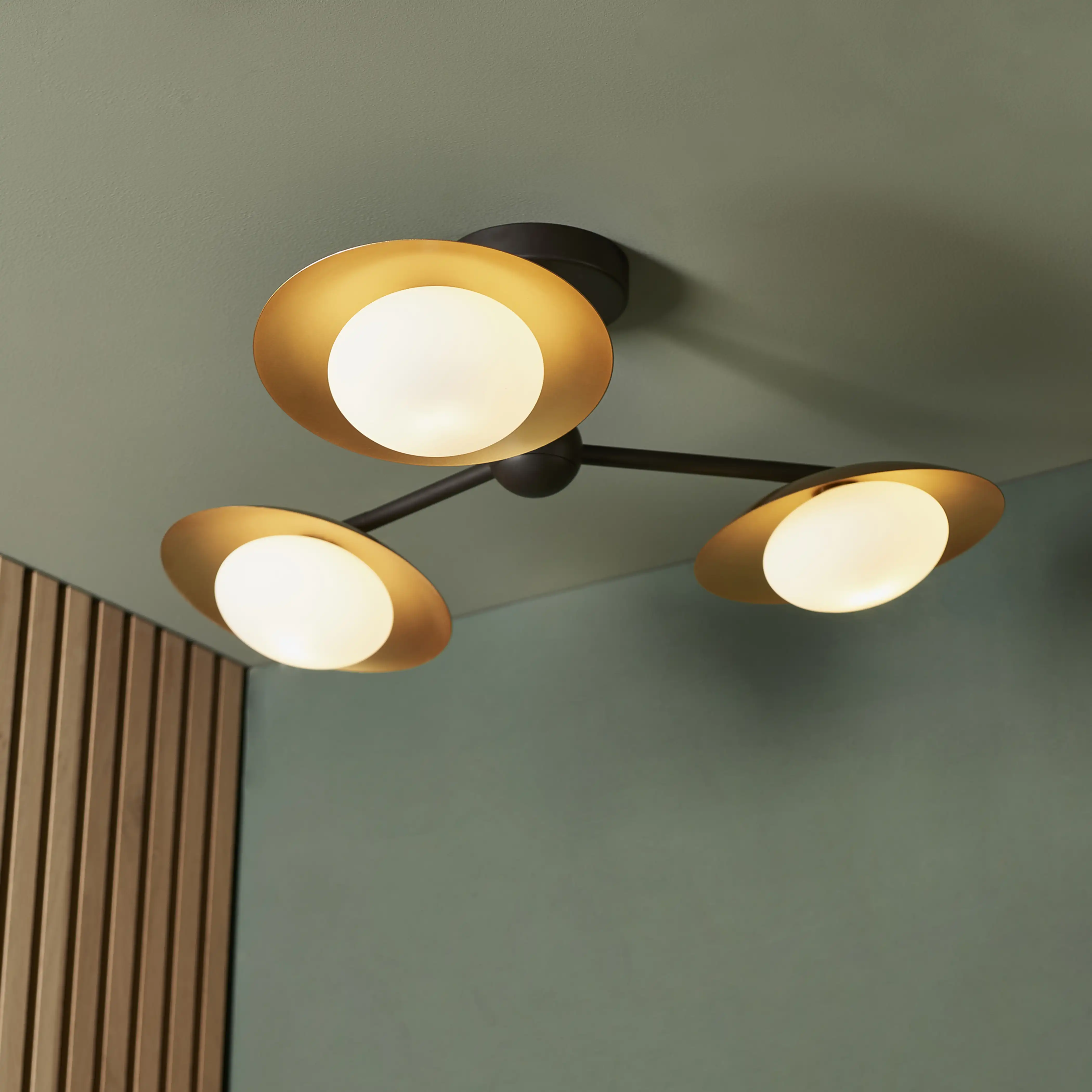 Temuka 3 Light Flush Ceiling Light | Brass & Black - Image 2