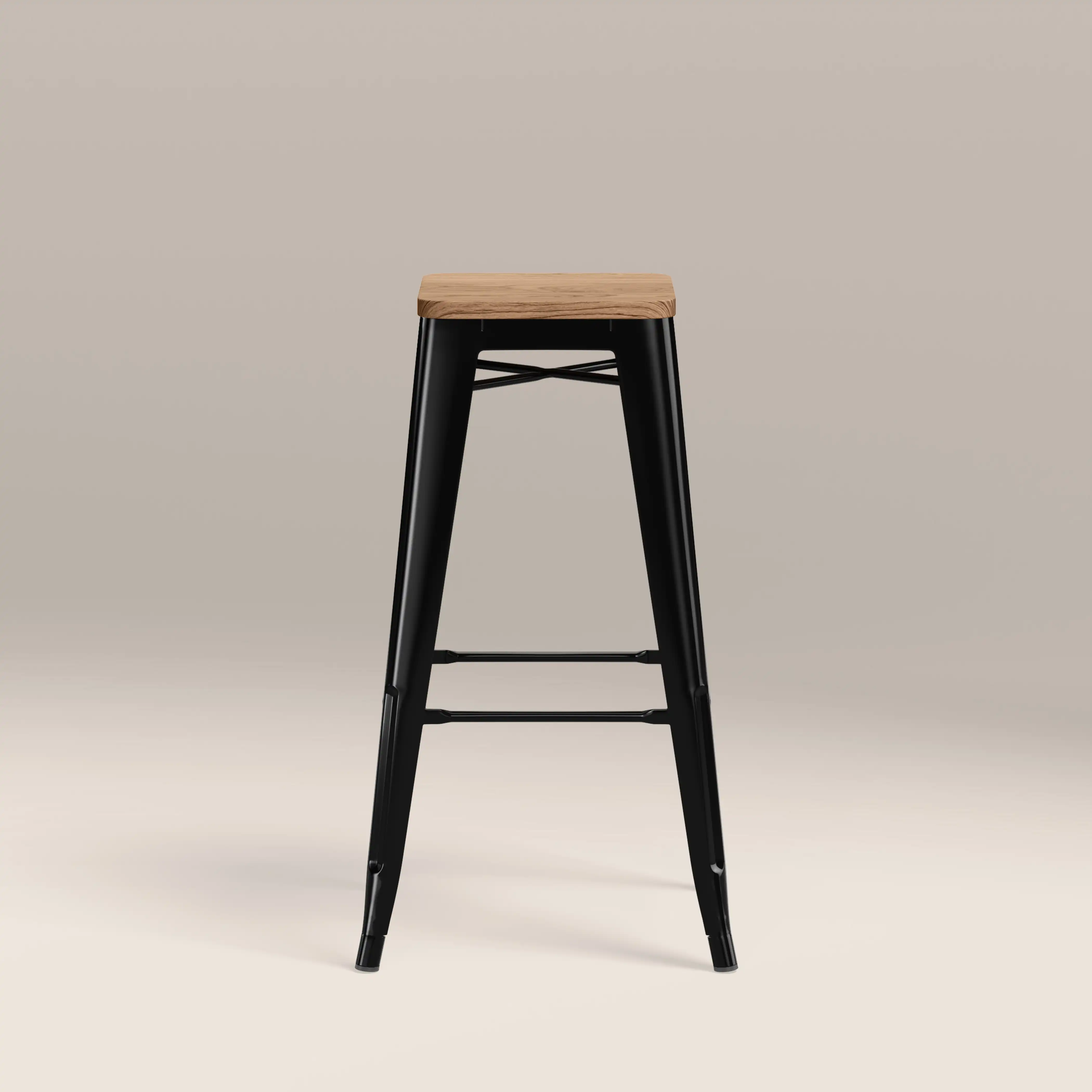 Tolix Style Stackable Bar Stool | Oak & Black - Image 2