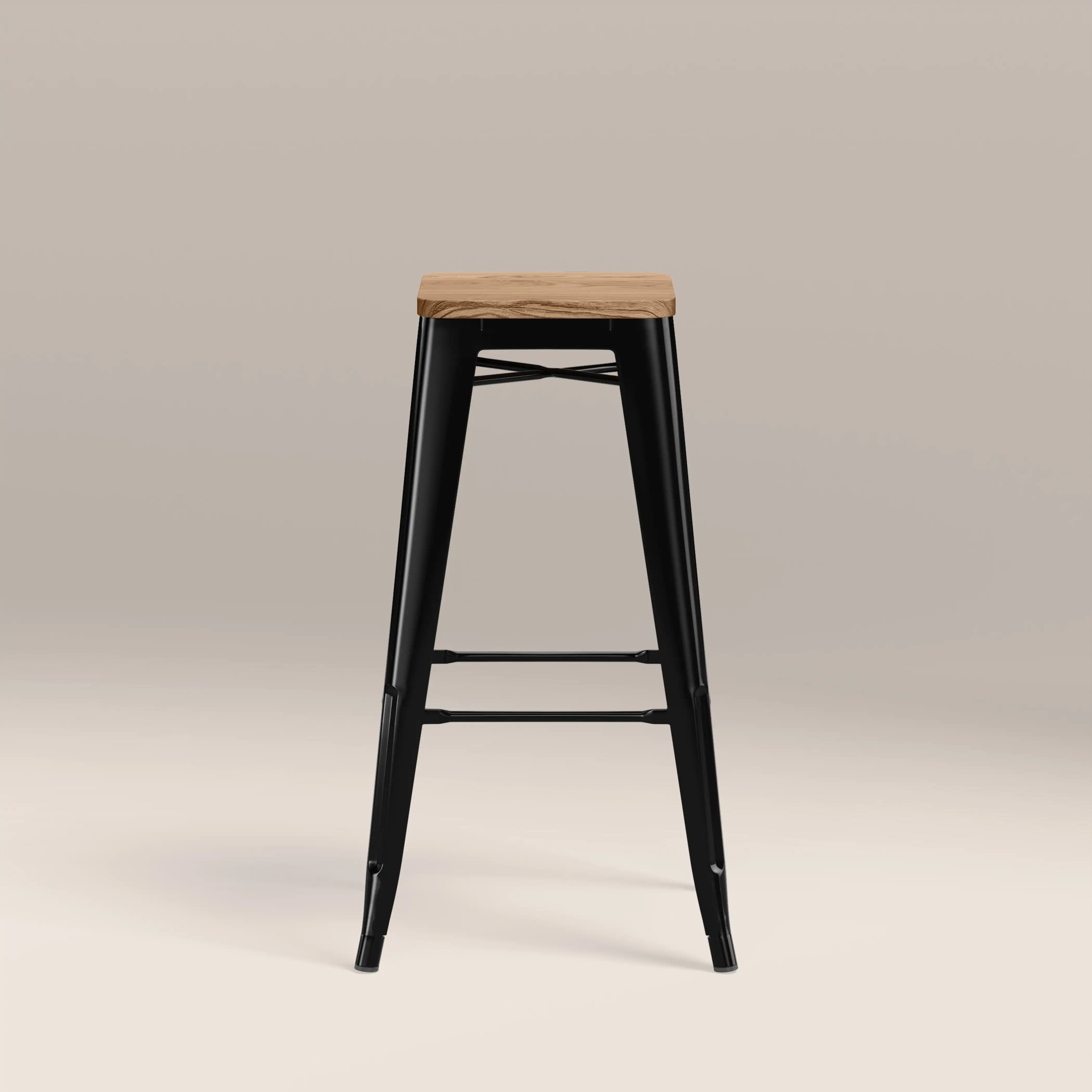 Tolix Style Stackable Bar Stool | Oak & Black - Image 5