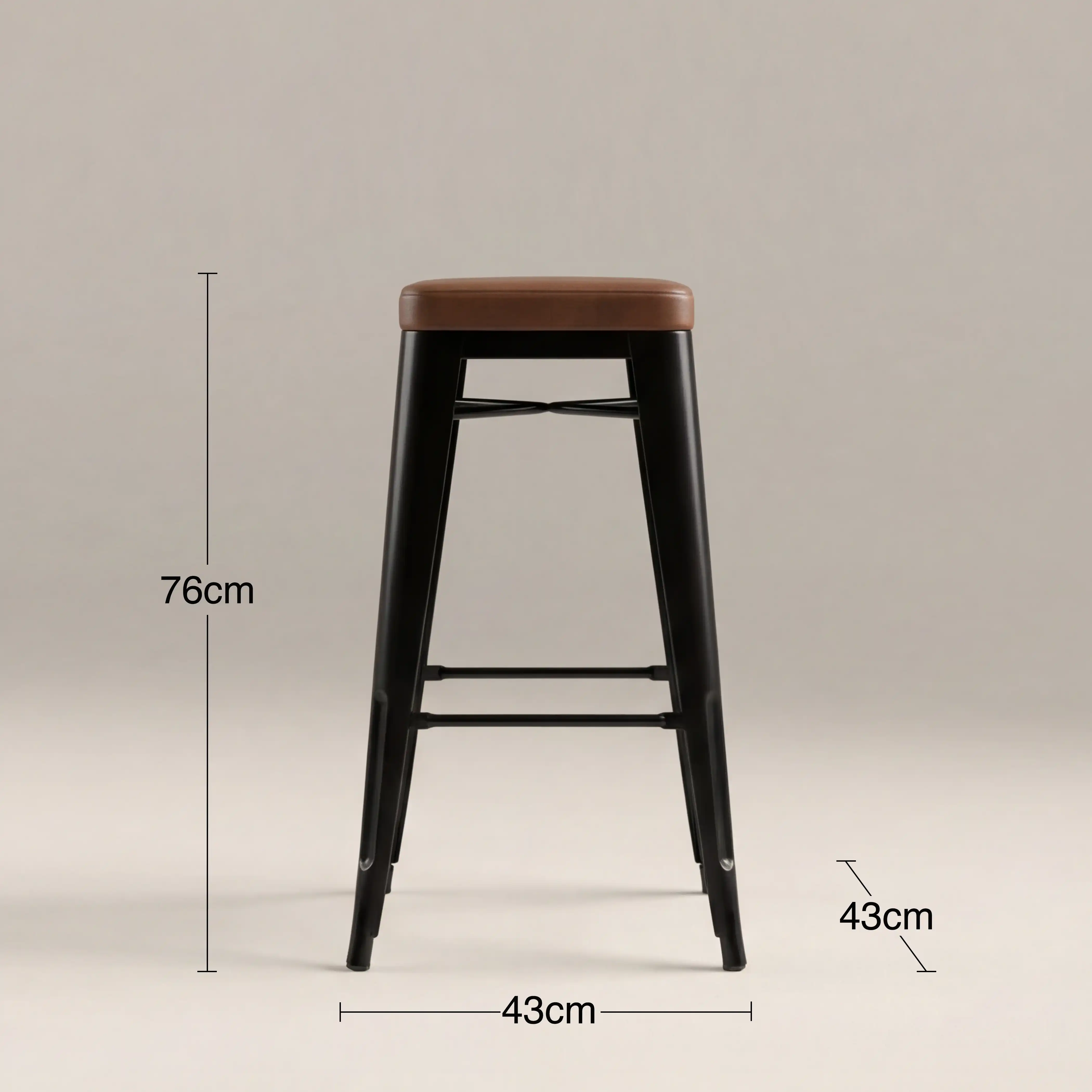 Tolix Style Stackable Bar Stool | Tan Faux Leather & Black - Image 4