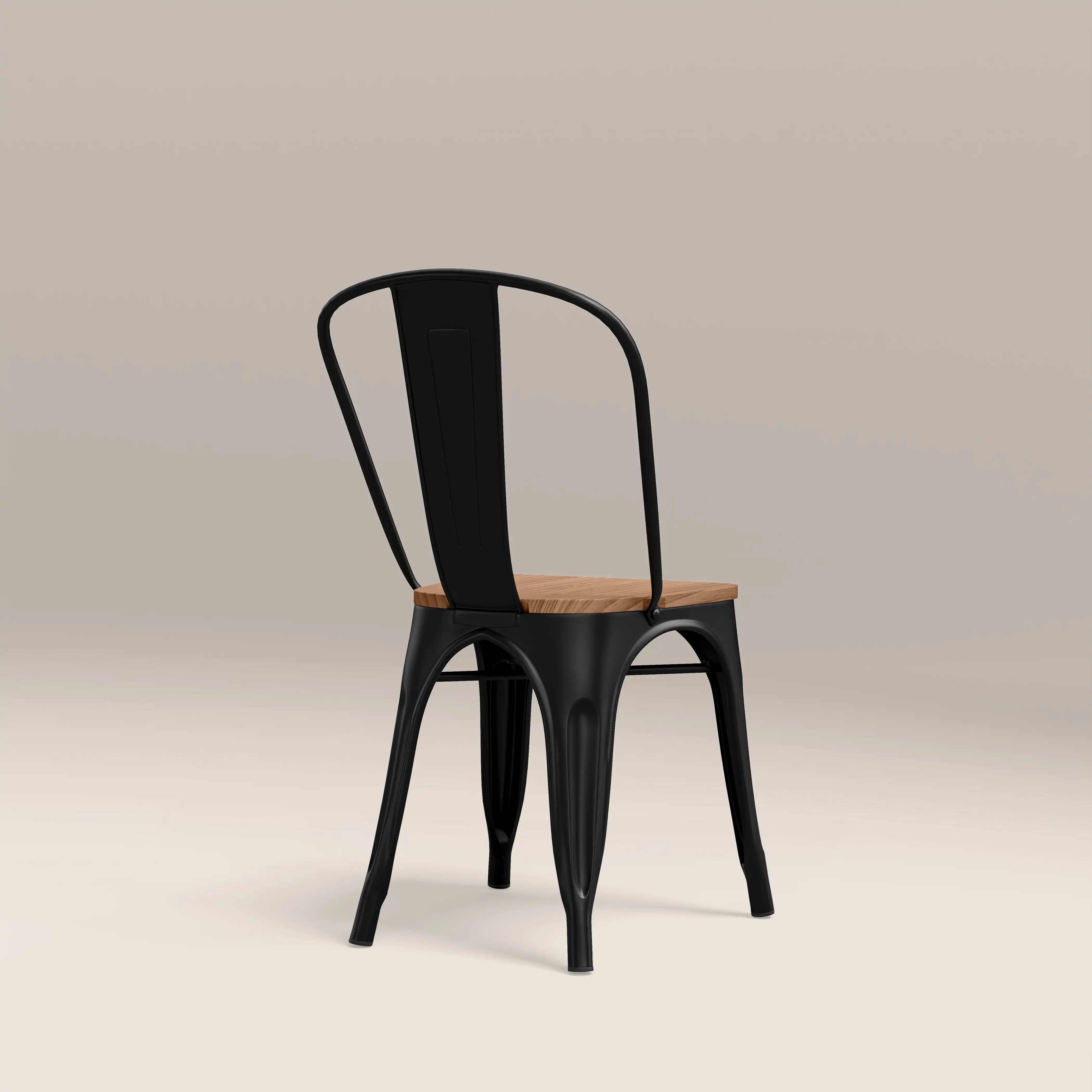Tolix Style Stackable Dining Chair | Oak & Black - Image 4