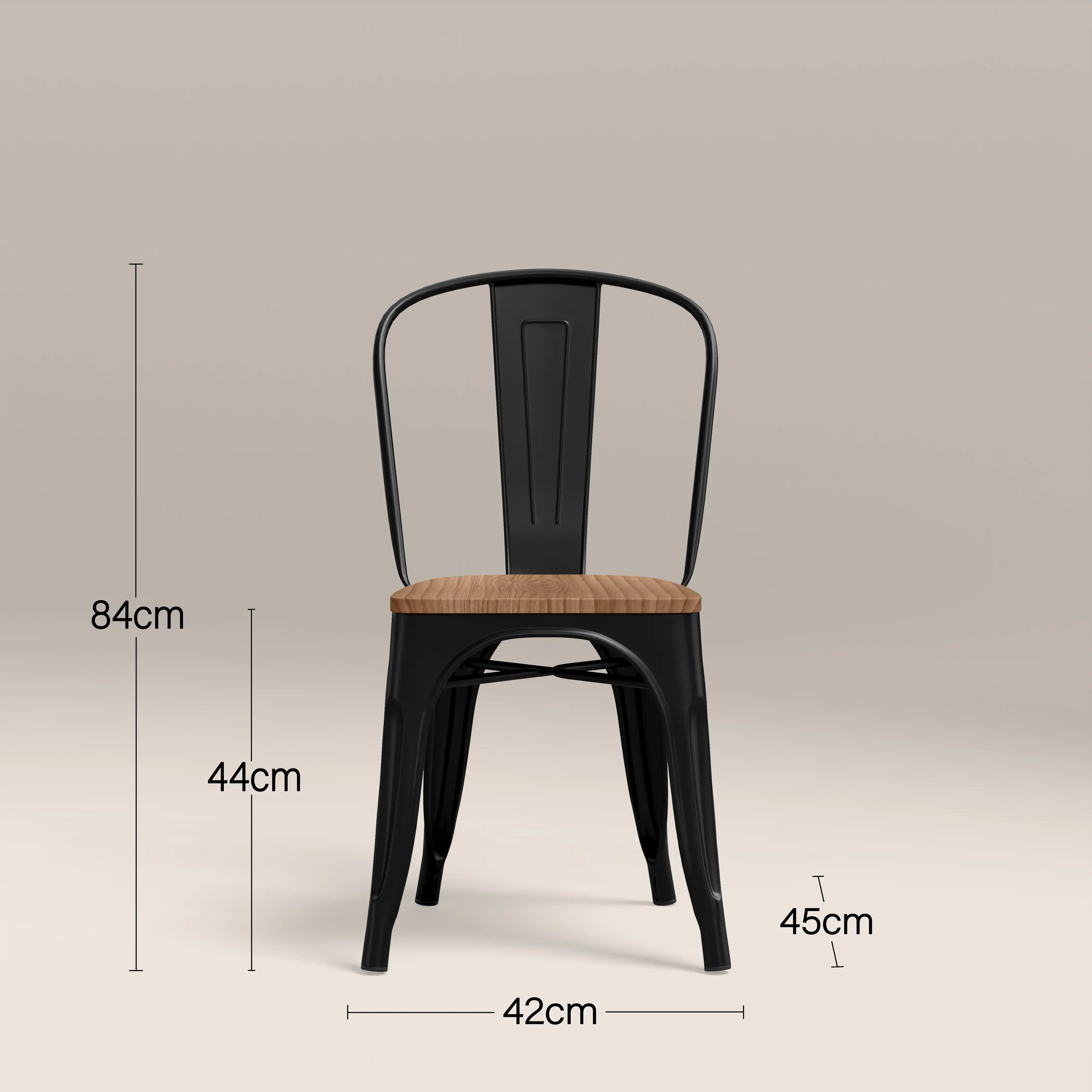 Tolix Style Stackable Dining Chair | Oak & Black - Image 6