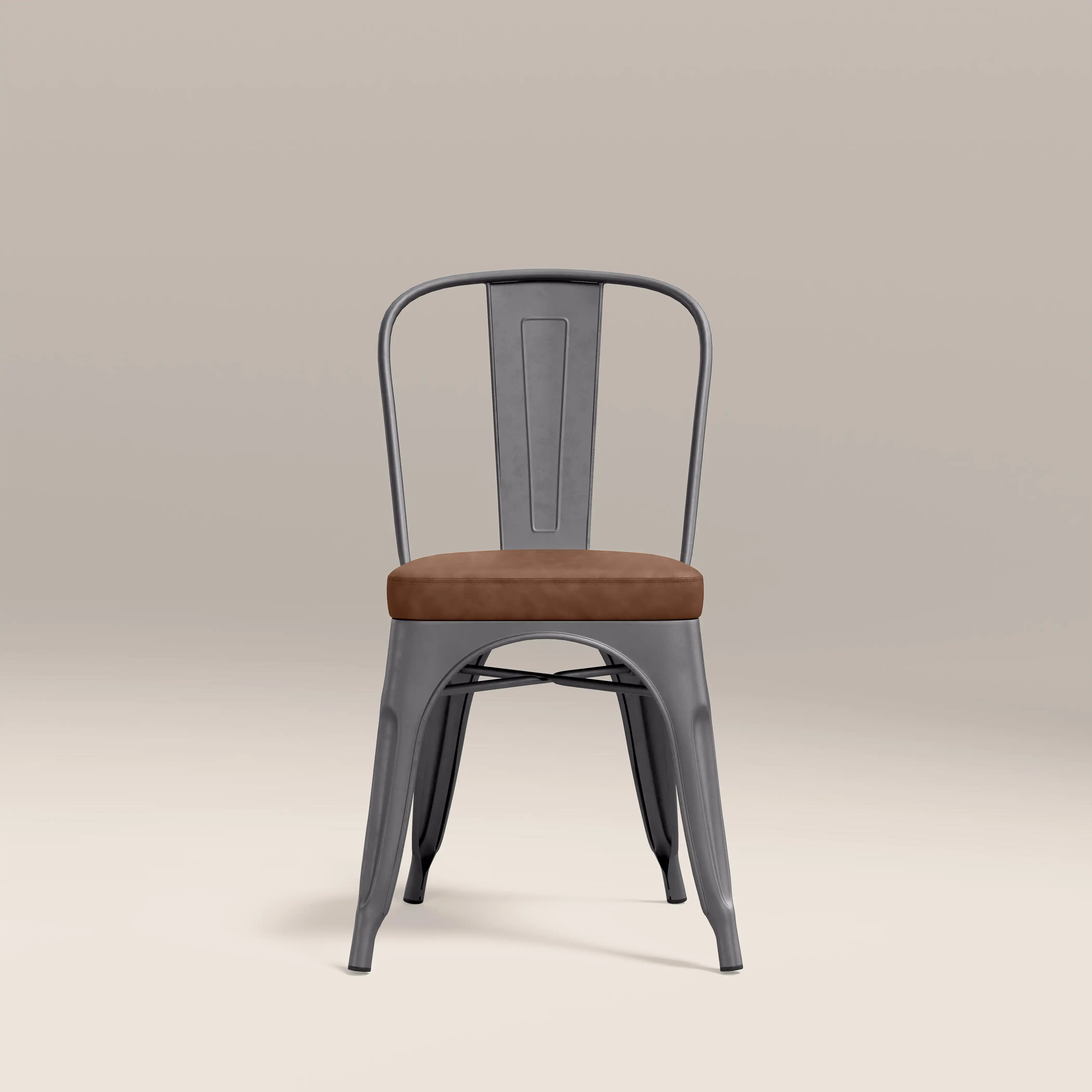 Tolix Style Stackable Dining Chair | Tan Faux Leather & Gunmetal - Image 4
