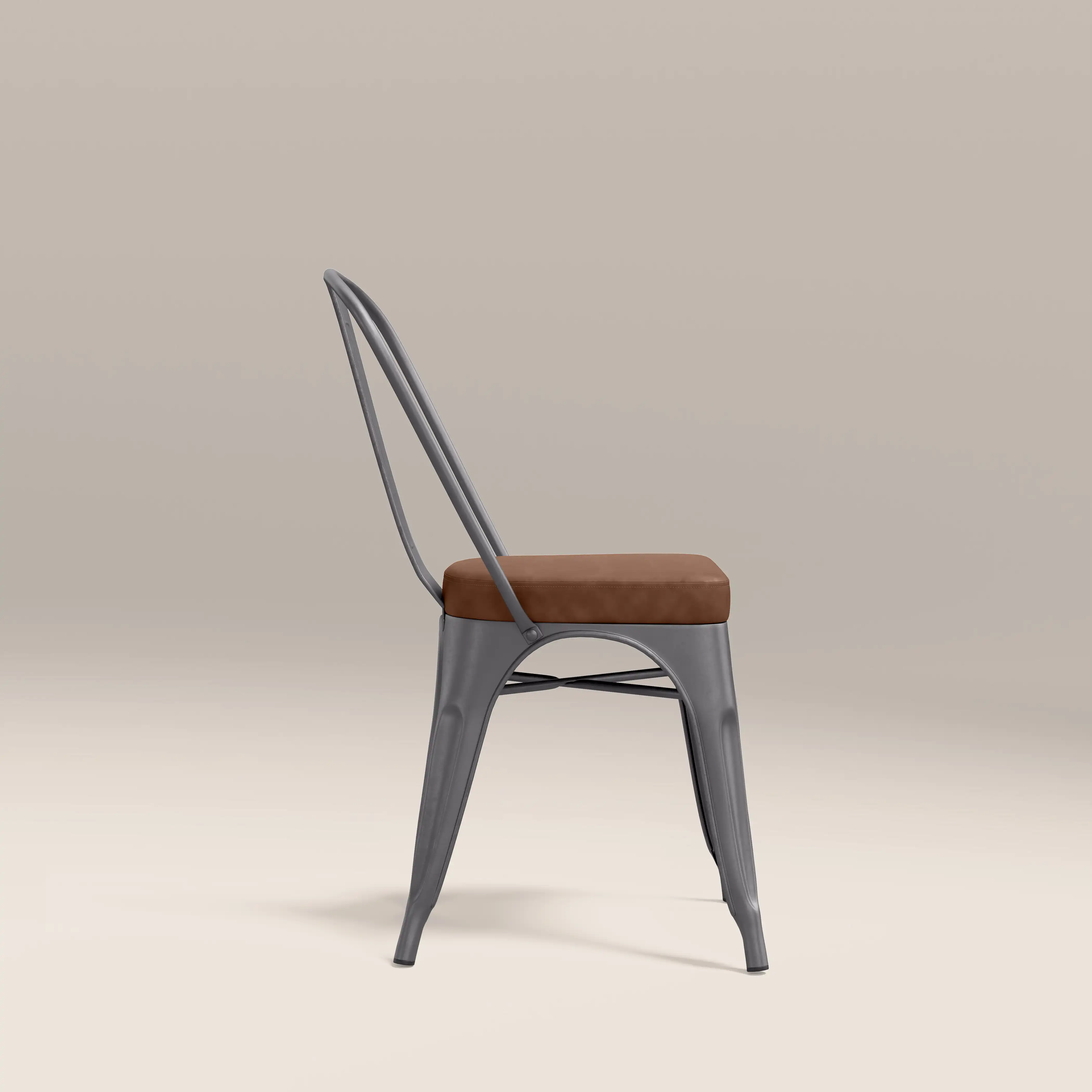 Tolix Style Stackable Dining Chair | Tan Faux Leather & Gunmetal - Image 5