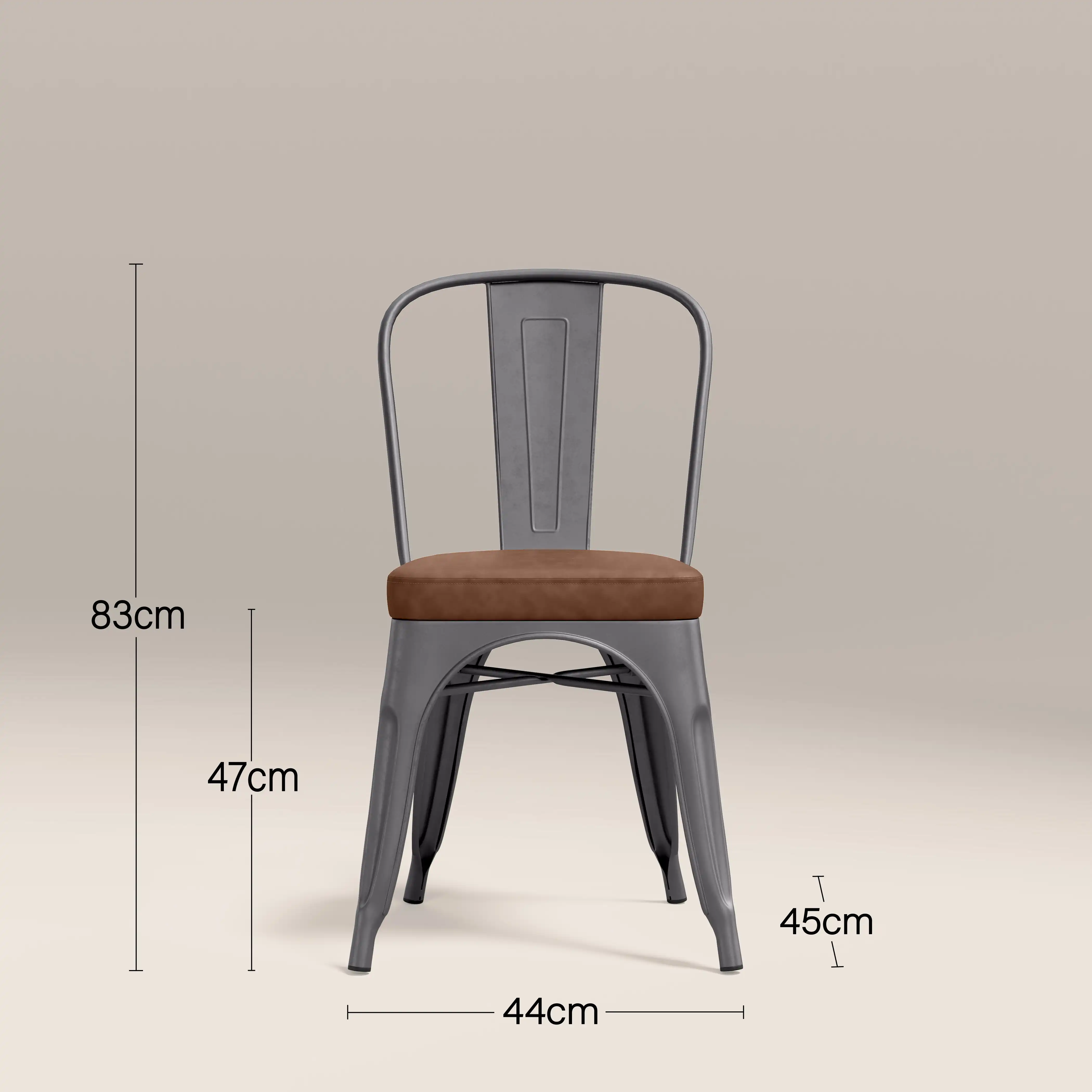 Tolix Style Stackable Dining Chair | Tan Faux Leather & Gunmetal - Image 8