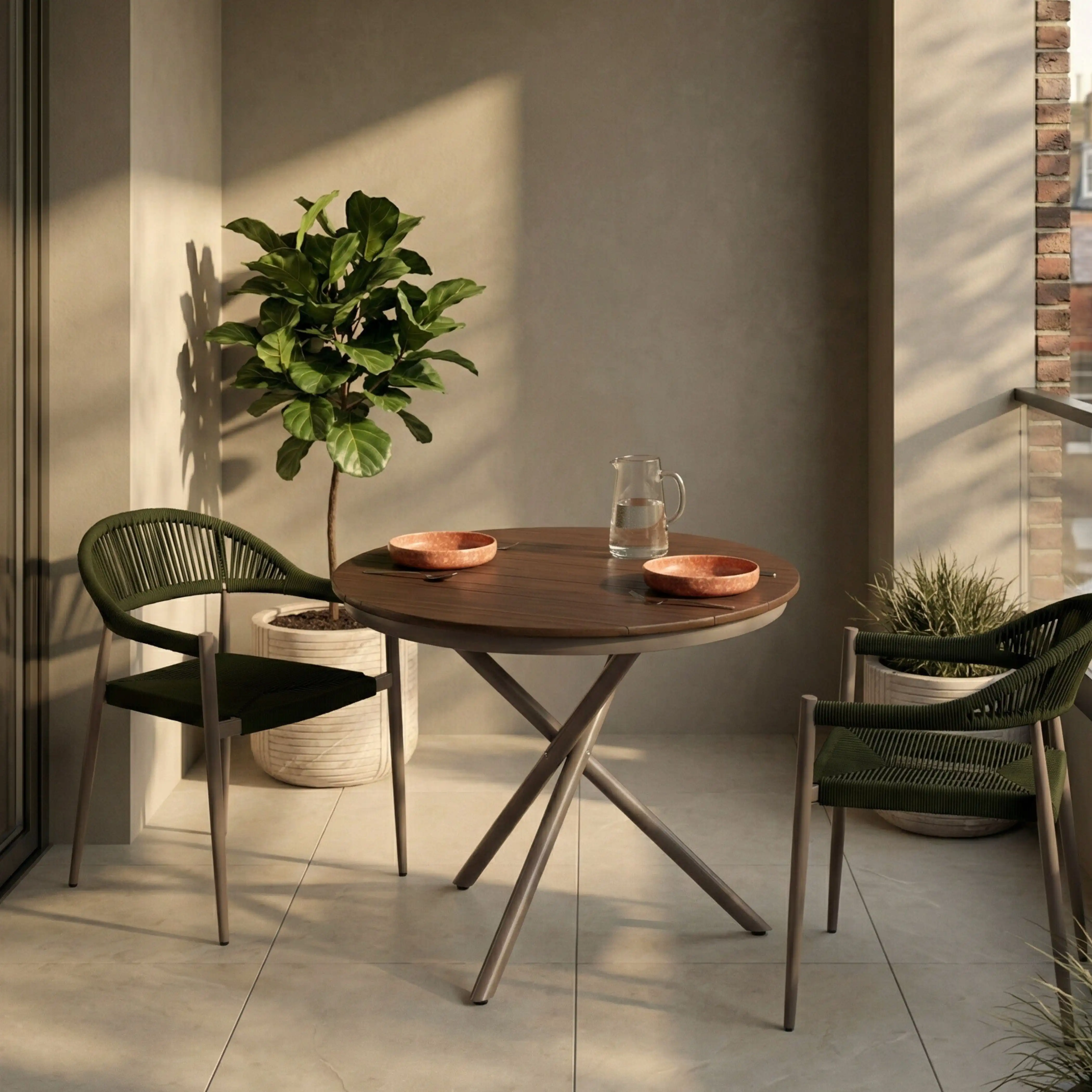 Tullio 2 Seat Garden Bistro Set | Walnut & Olive Green