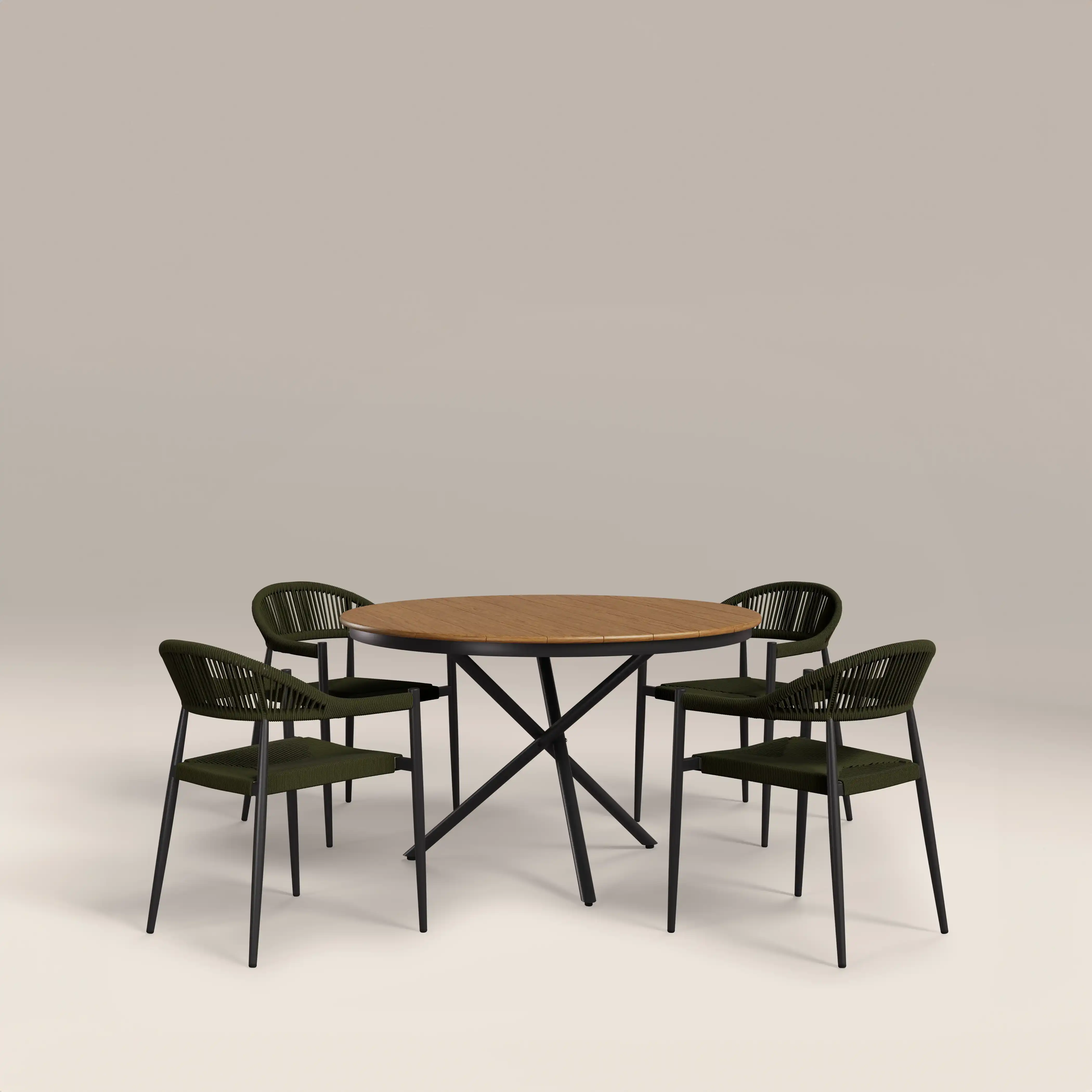 Tullio 4 Seat Garden Dining Set |  Oak & Olive Green - Image 2
