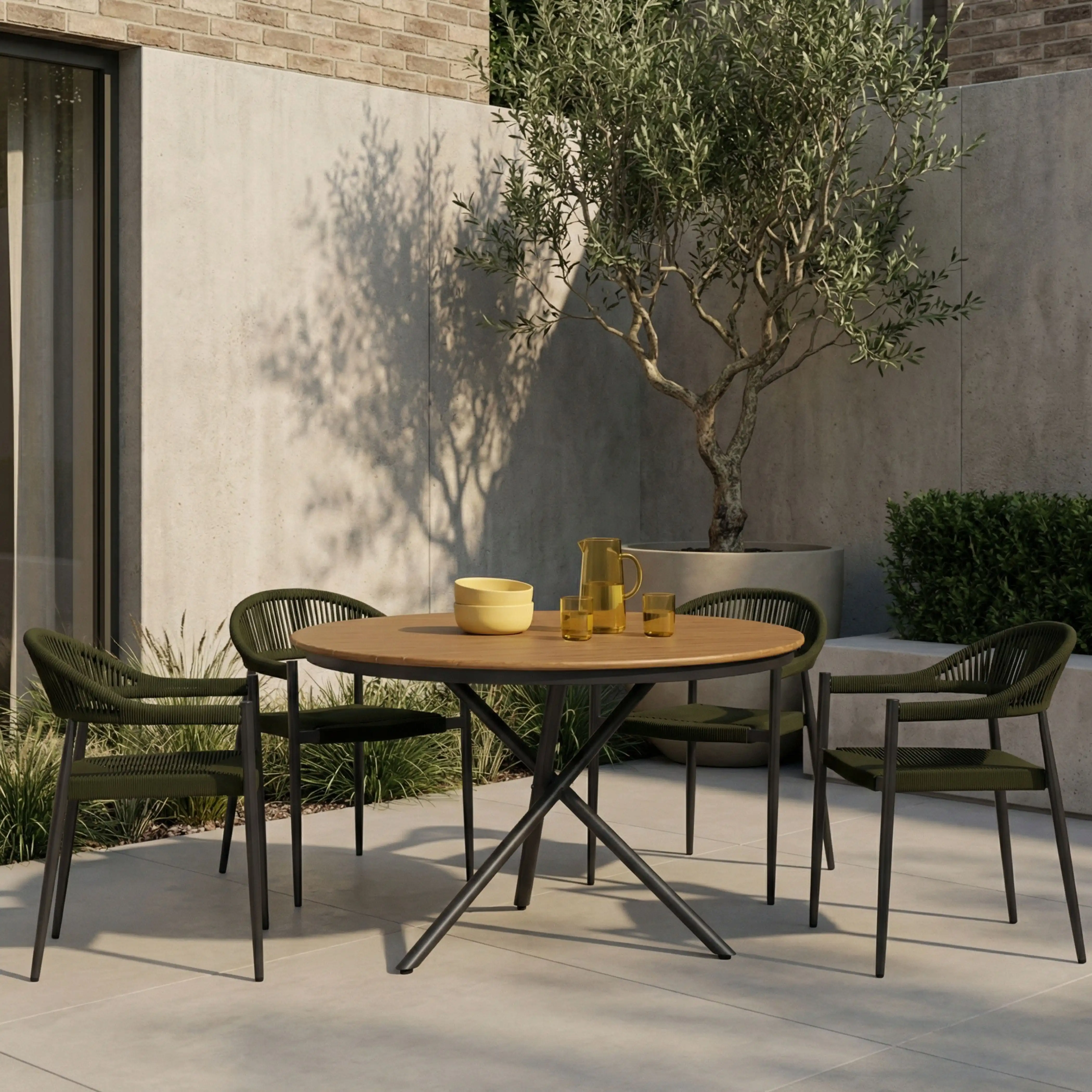 Tullio 4 Seat Round Garden Dining Table | Oak & Black - Image 2