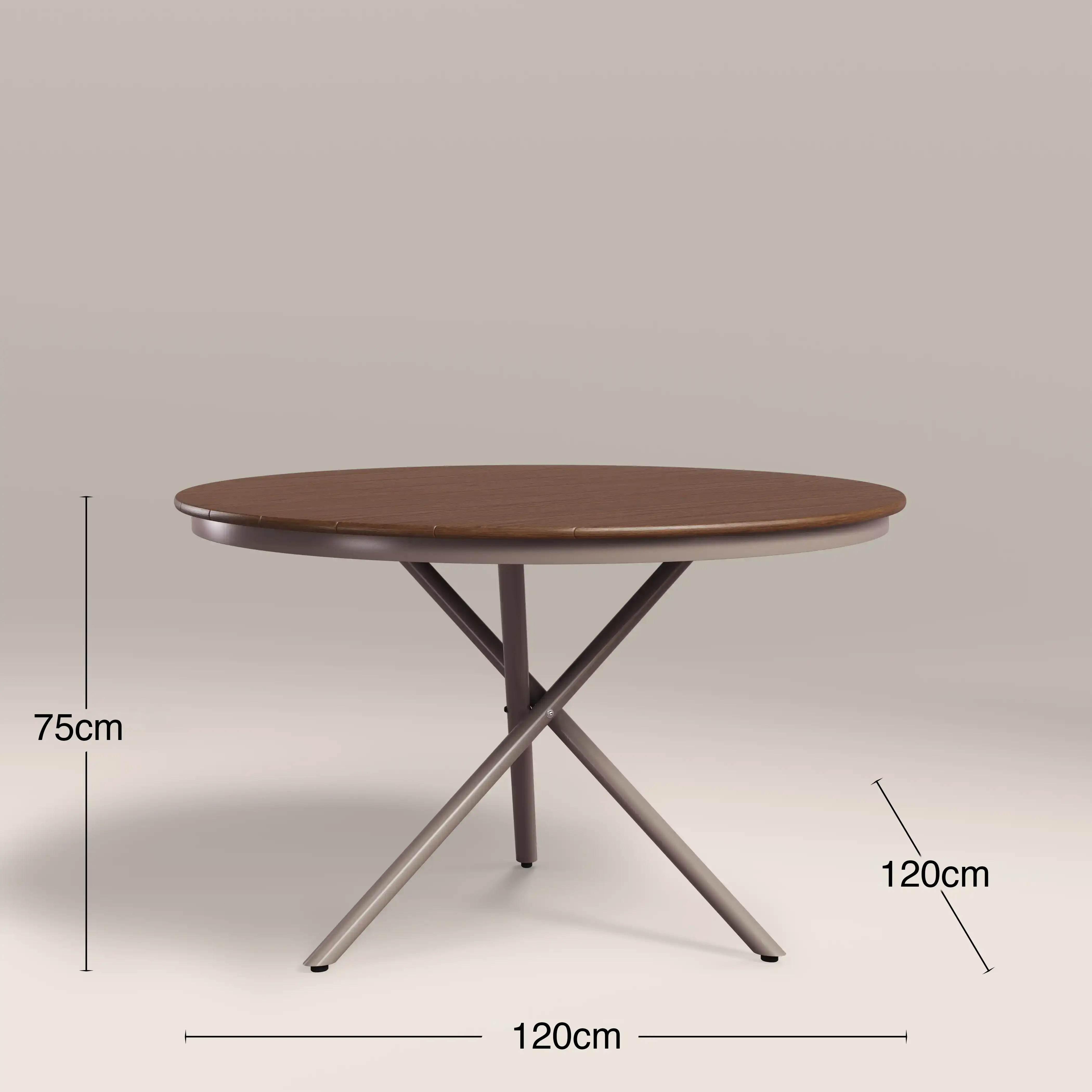 Tullio 4 Seat Round Garden Dining Table | Walnut & Taupe - Image 4