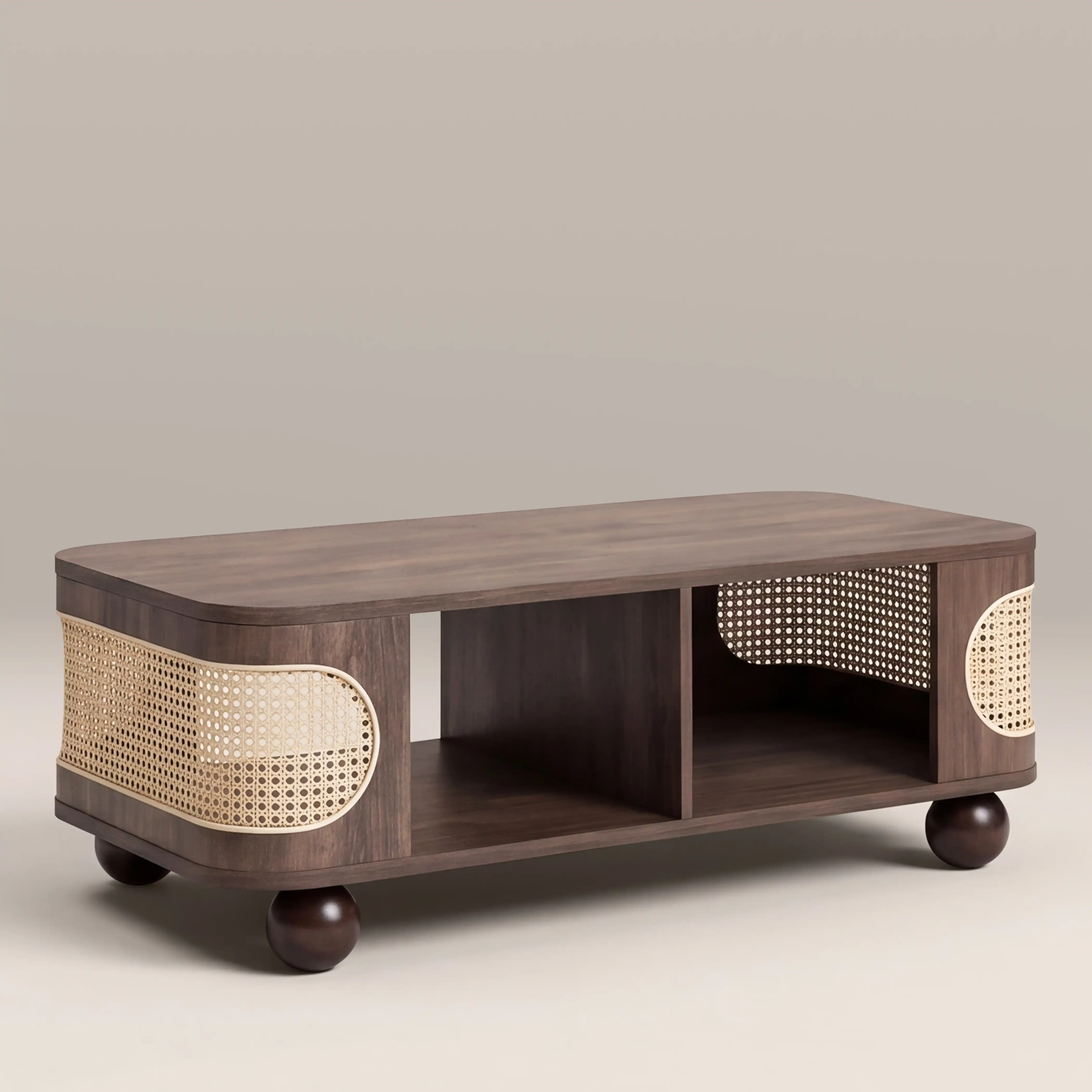 Una Rectangle Wooden Coffee Table | Walnut & Cane - Image 3