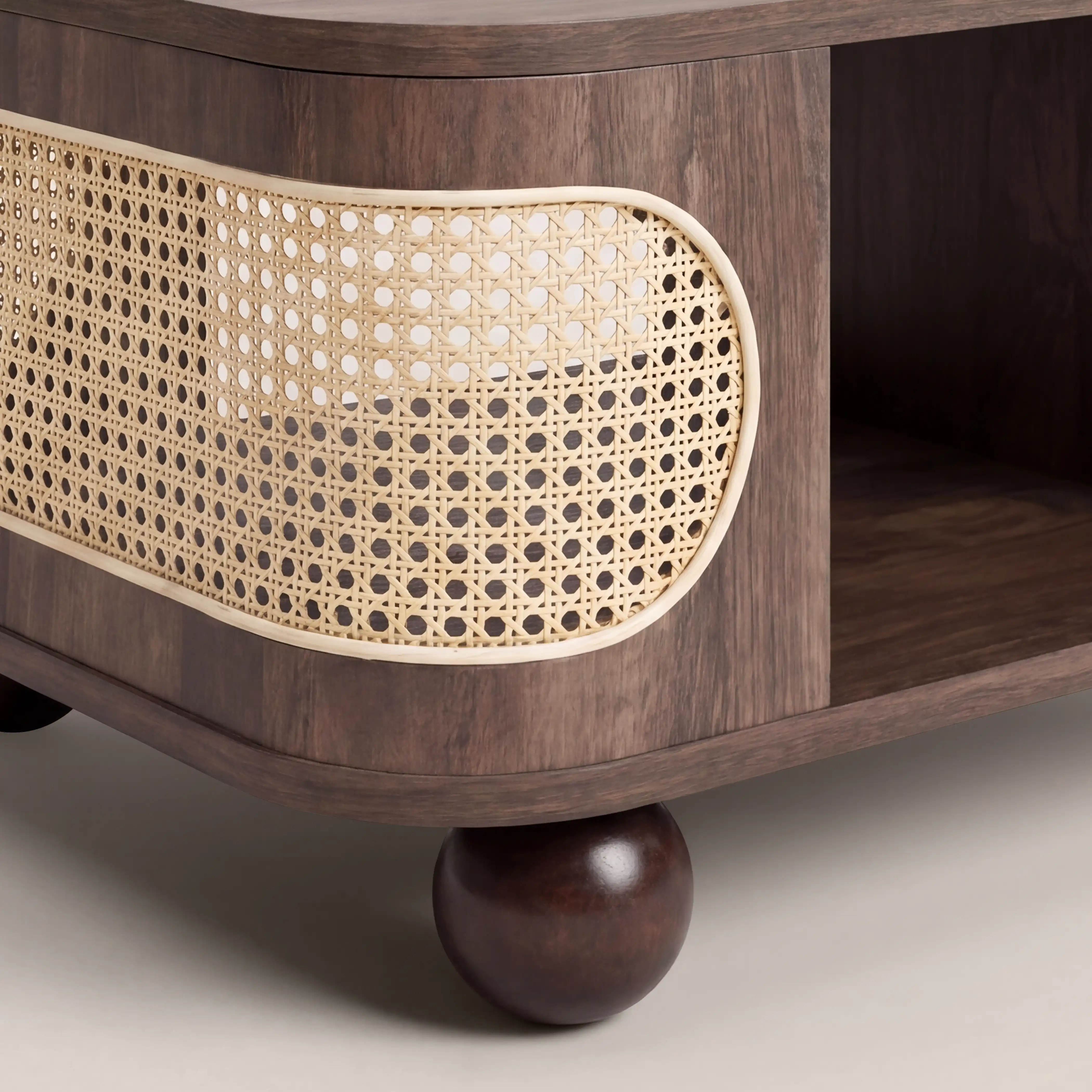 Una Rectangle Wooden Coffee Table | Walnut & Cane - Image 5