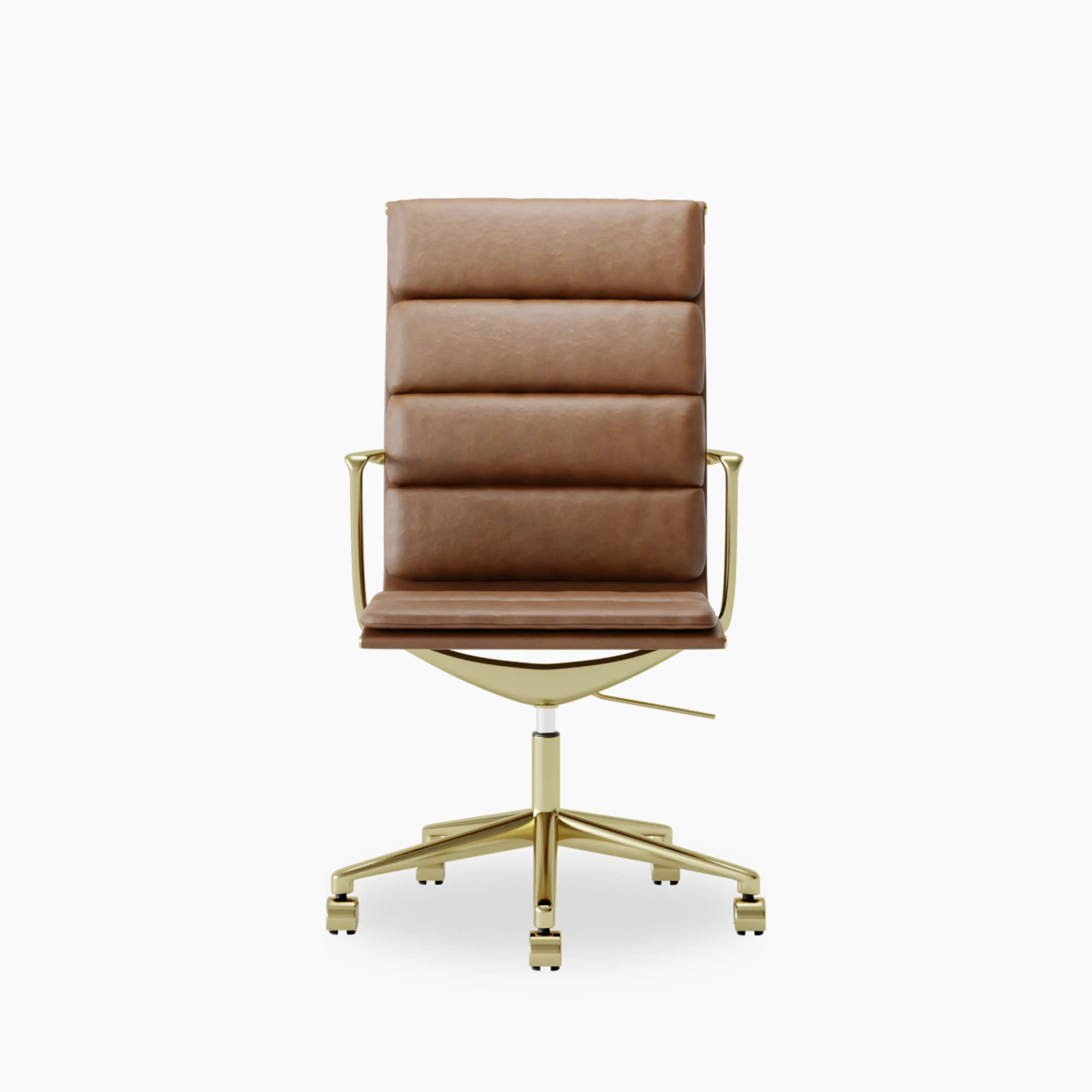 Urma High Back Office Chair | Vintage Tan Faux Leather & Brass - Image 3