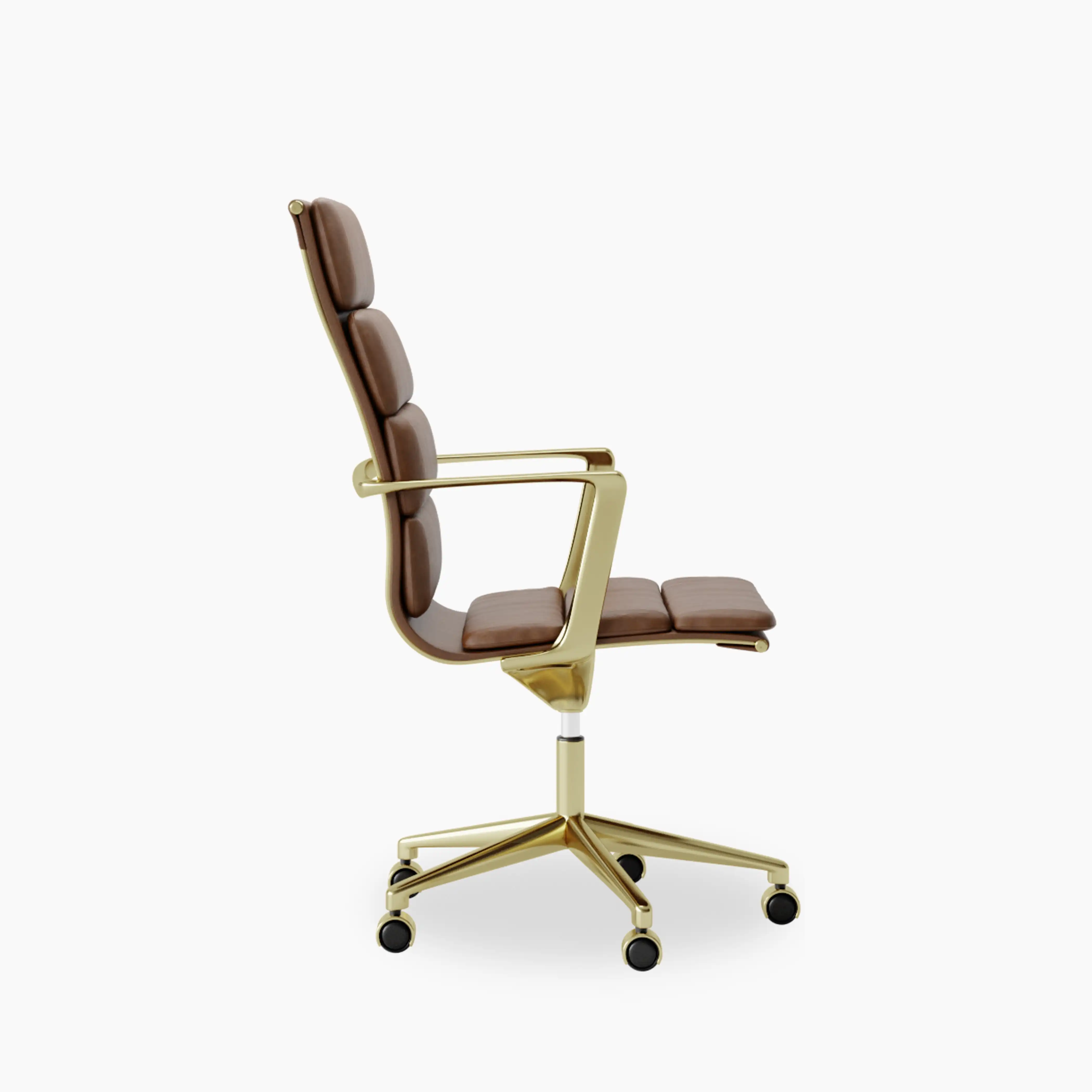 Urma High Back Office Chair | Vintage Tan Faux Leather & Brass - Image 4