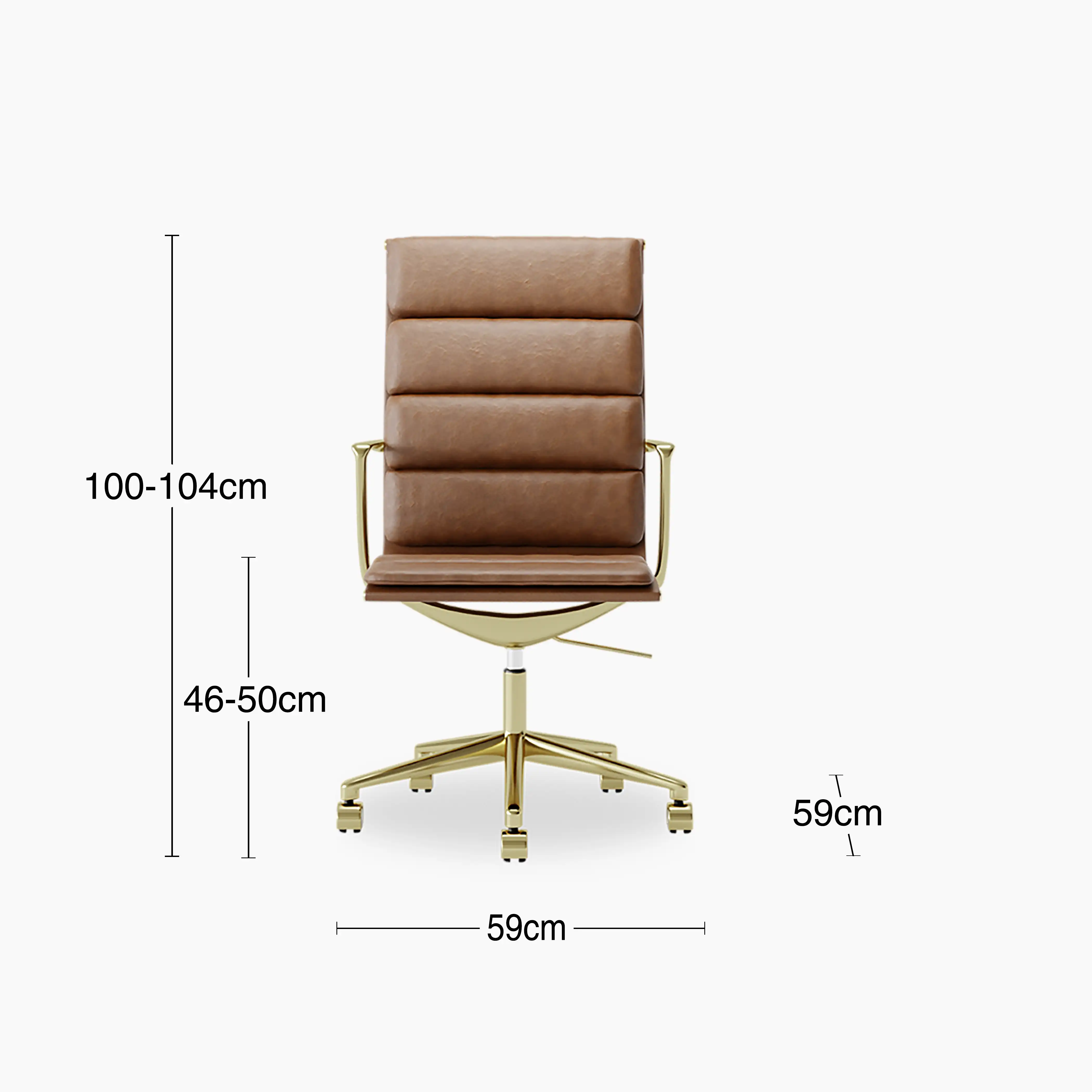 Urma High Back Office Chair | Vintage Tan Faux Leather & Brass - Image 7