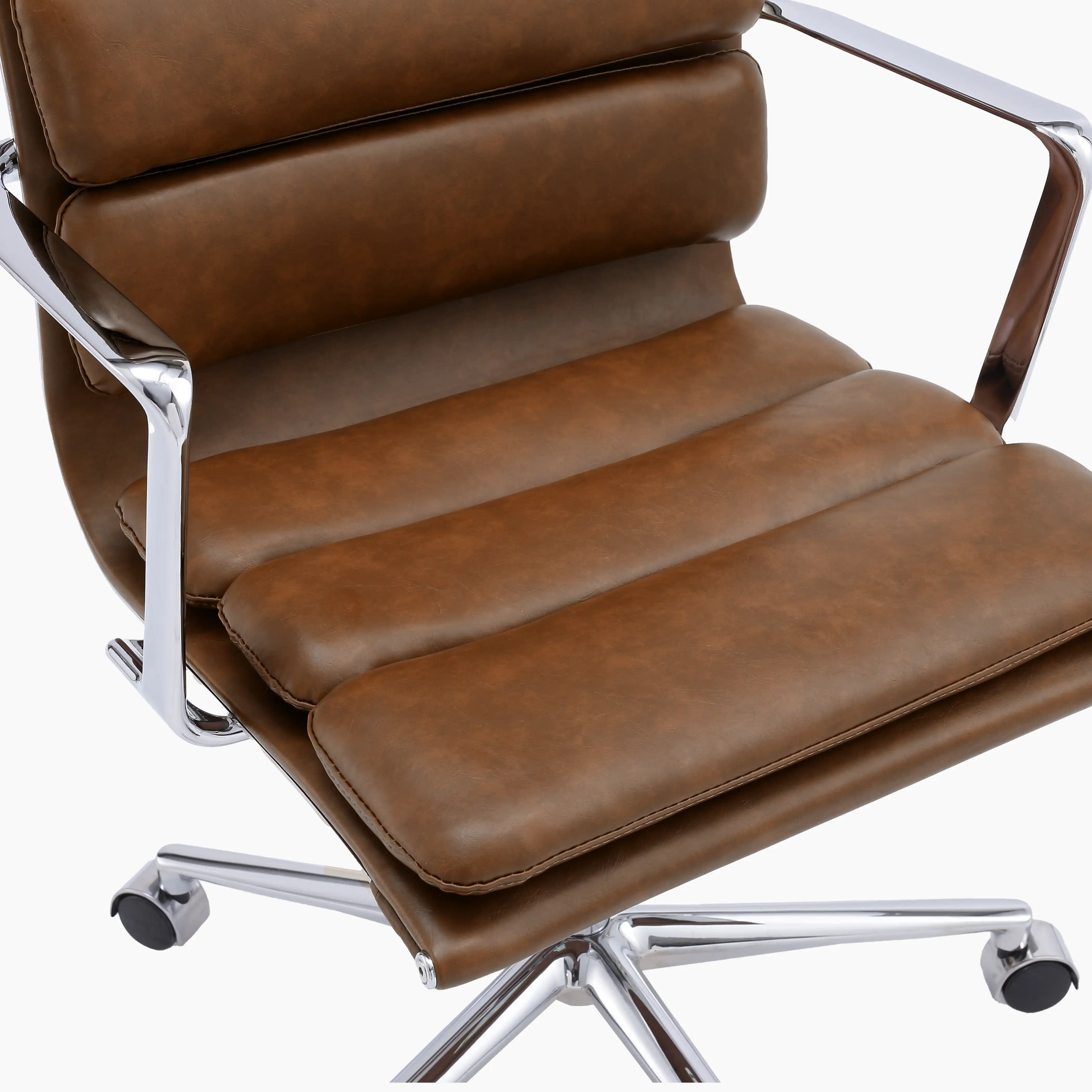 Urma High Back Office Chair | Vintage Tan Faux Leather & Chrome - Image 6