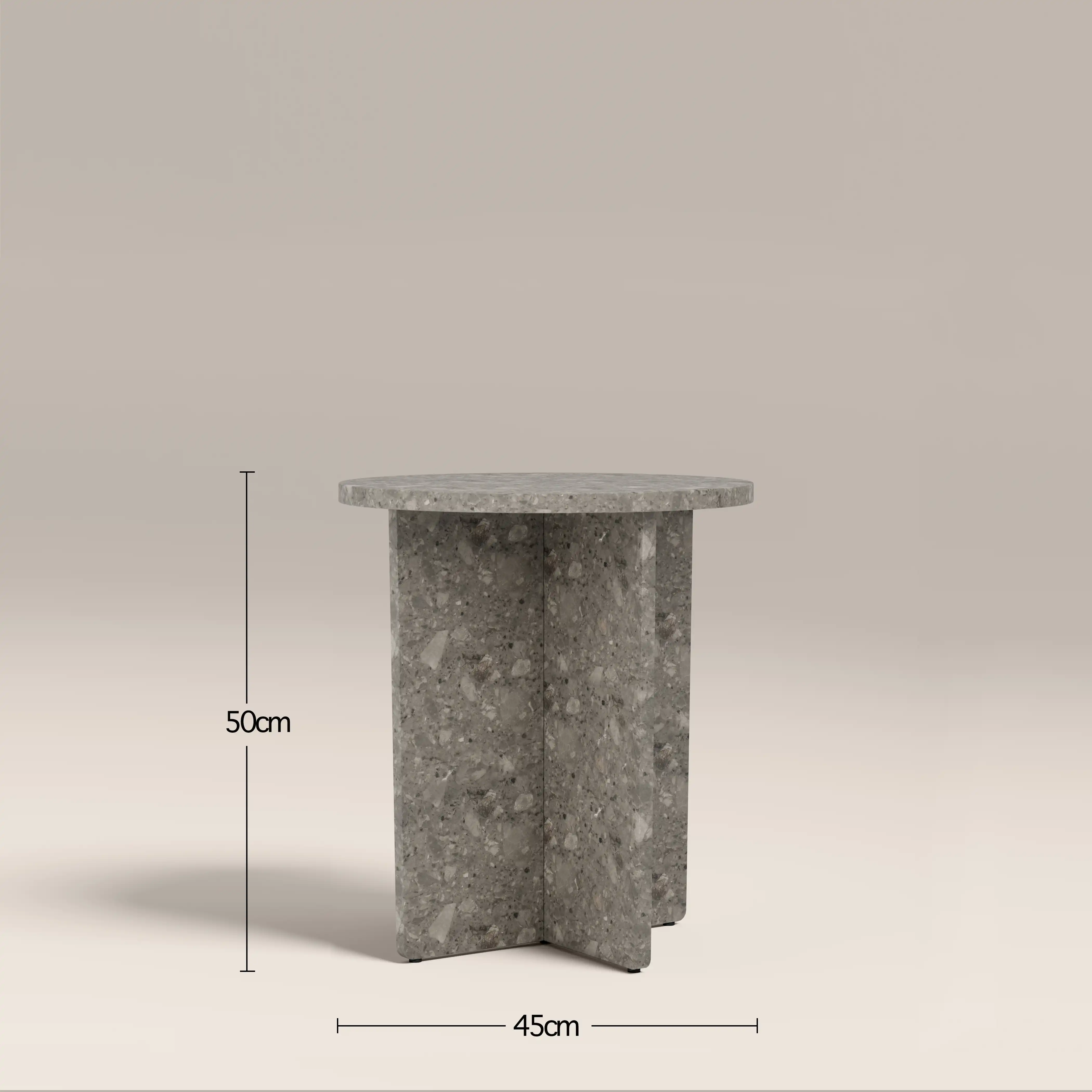 Wedge Round Side Table | Cloud Grey Riverstone Marble - Image 4