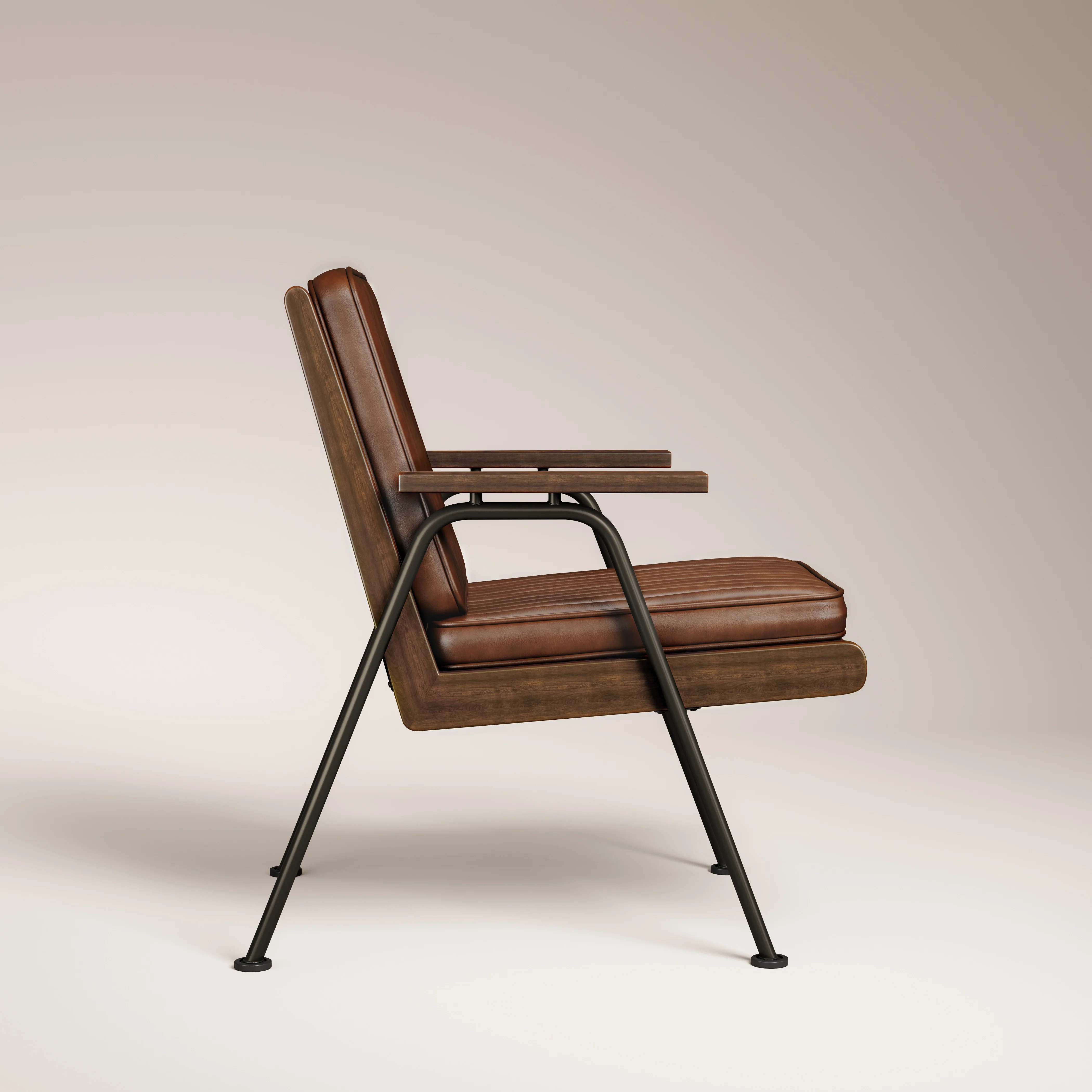 Wickham Armchair | Brown Faux Leather & Walnut - Image 4